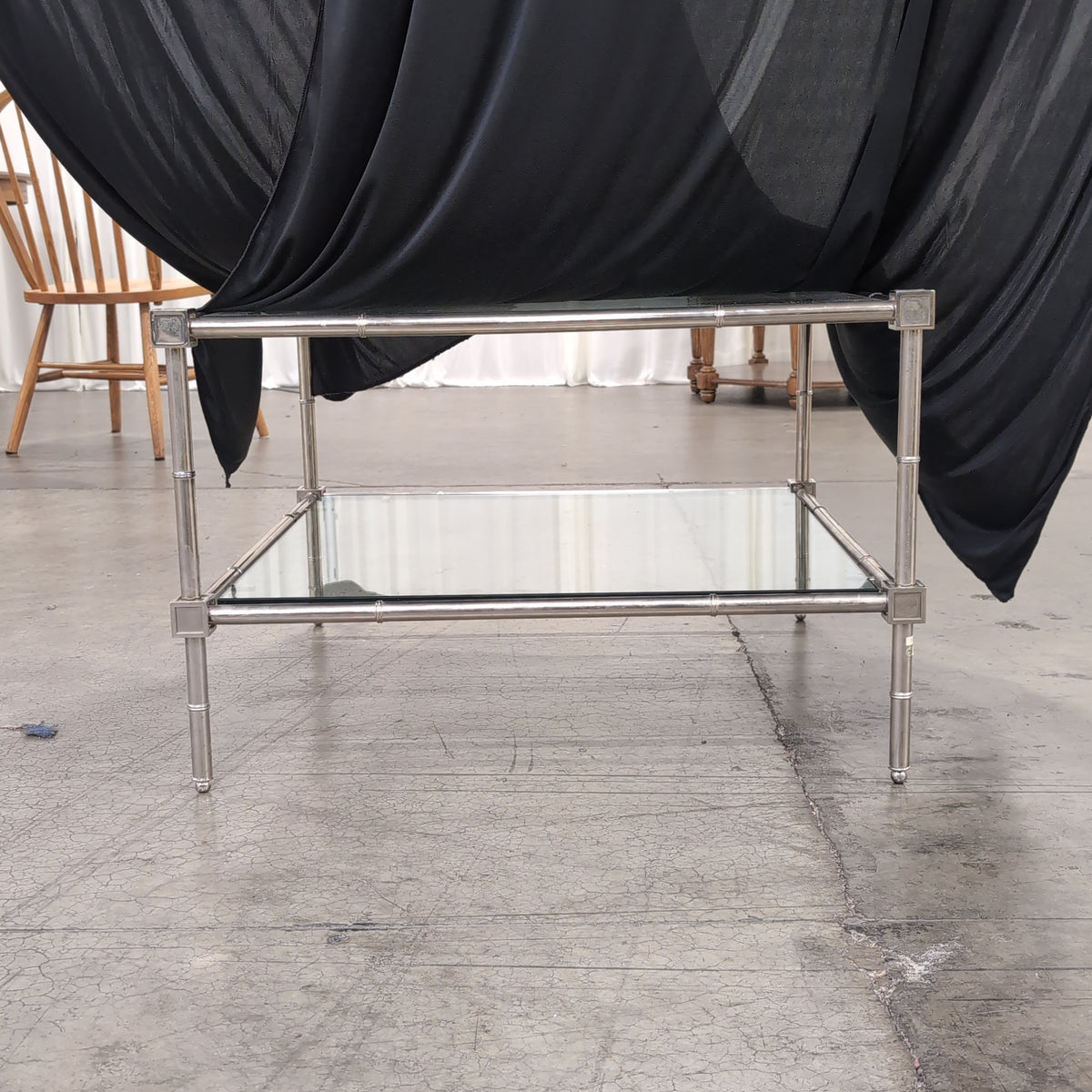Square Two-Tiered Glass End Table with Chrome Frame