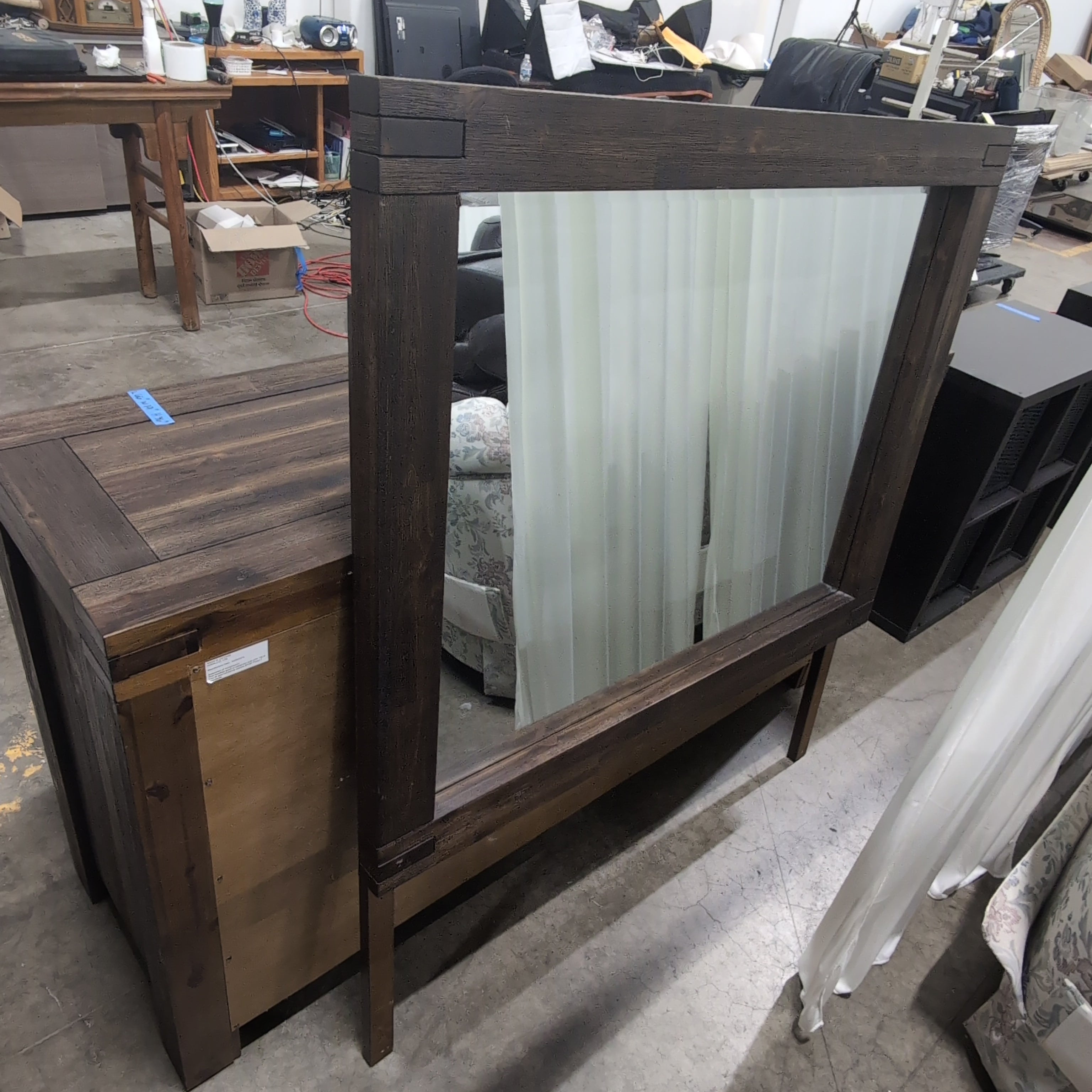 Rustic Dark Wood Six-Drawer Dresser with Mirror