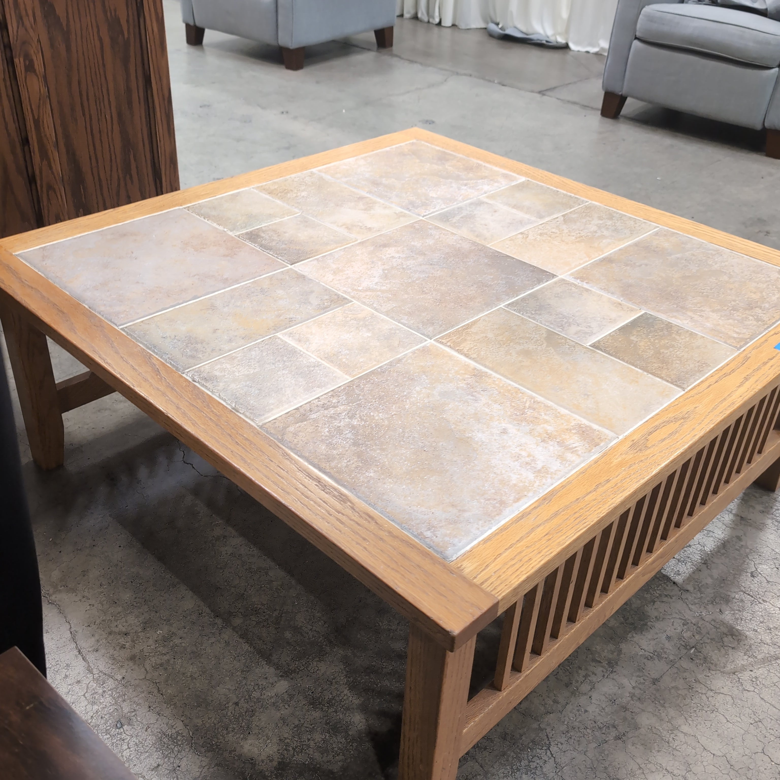 Mission Style Wood Coffee Table with Tile Top