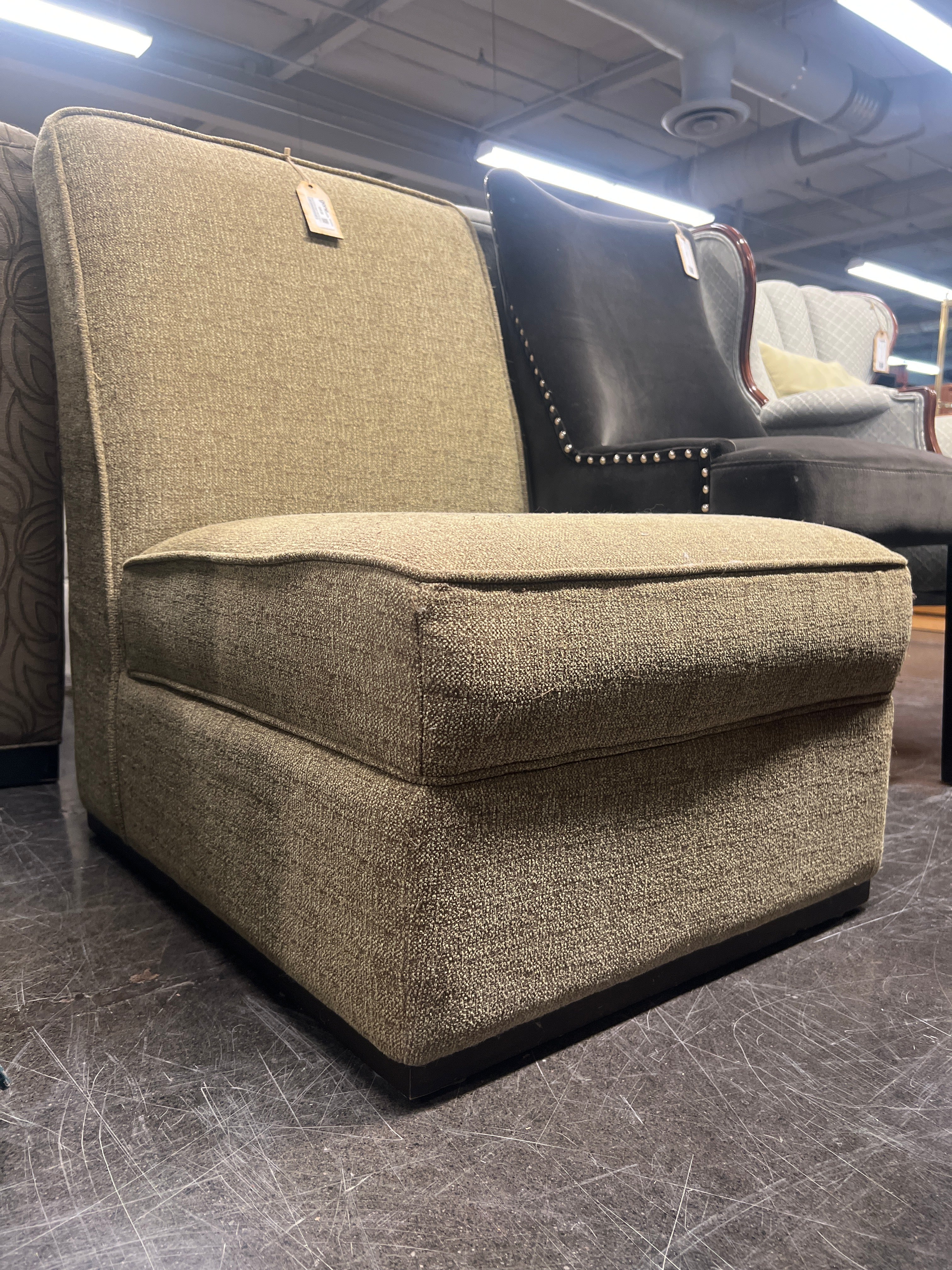 Green Armless Slipper Chair with Storage by Jason Furniture
