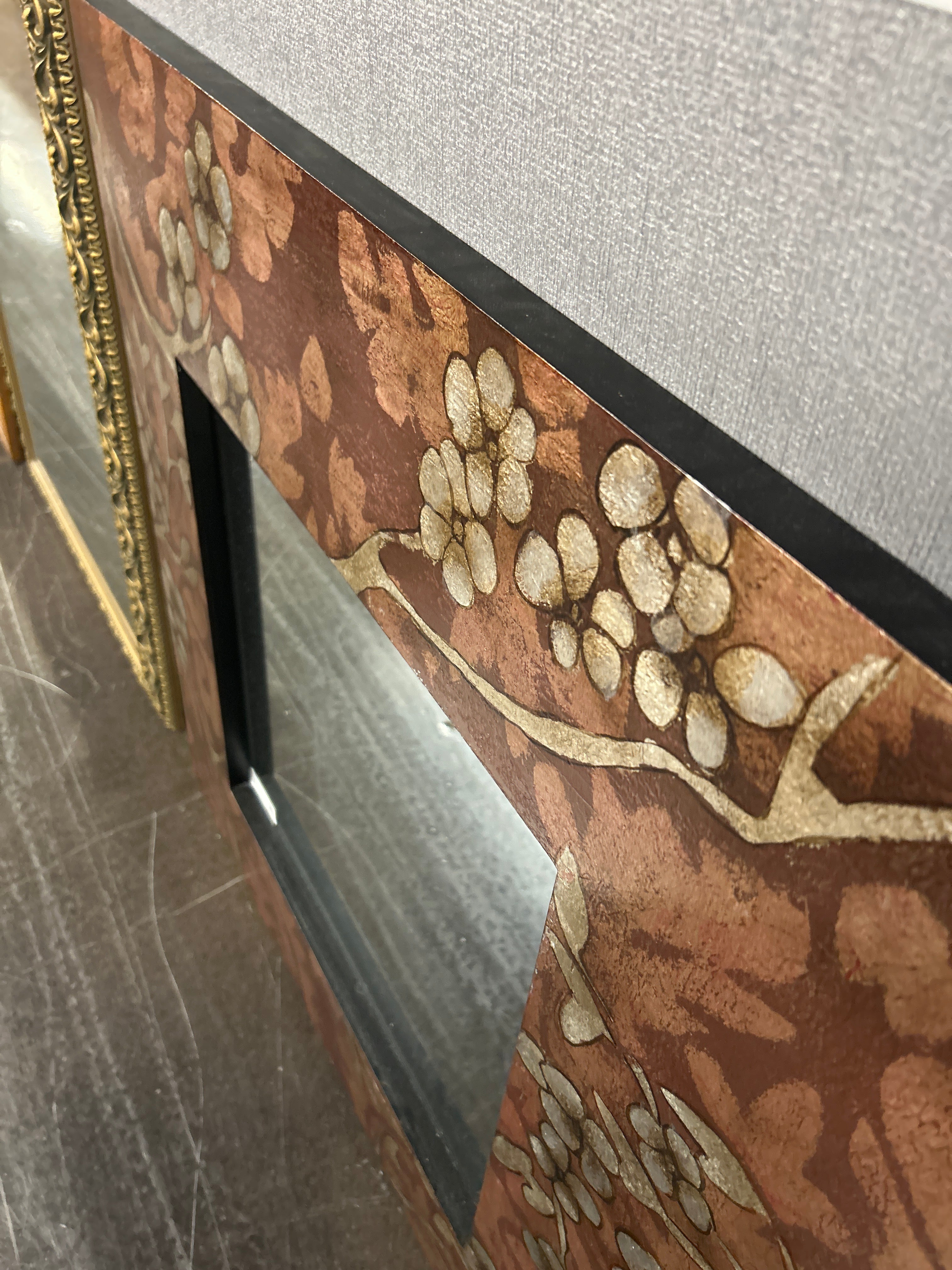 Wall Mirror with Rust Flower Frame