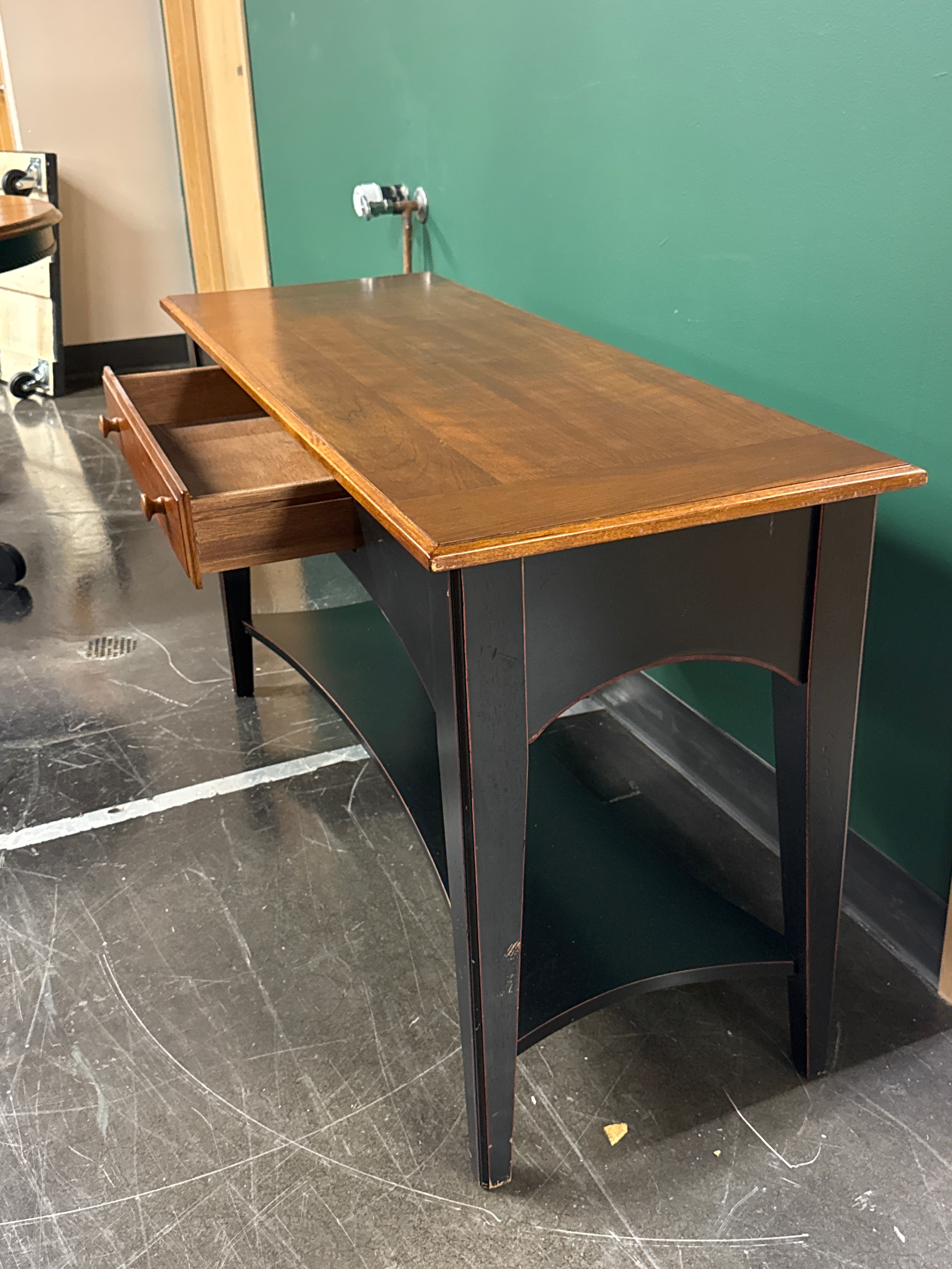 Black Wood Console Table with Drawer & Shelf
