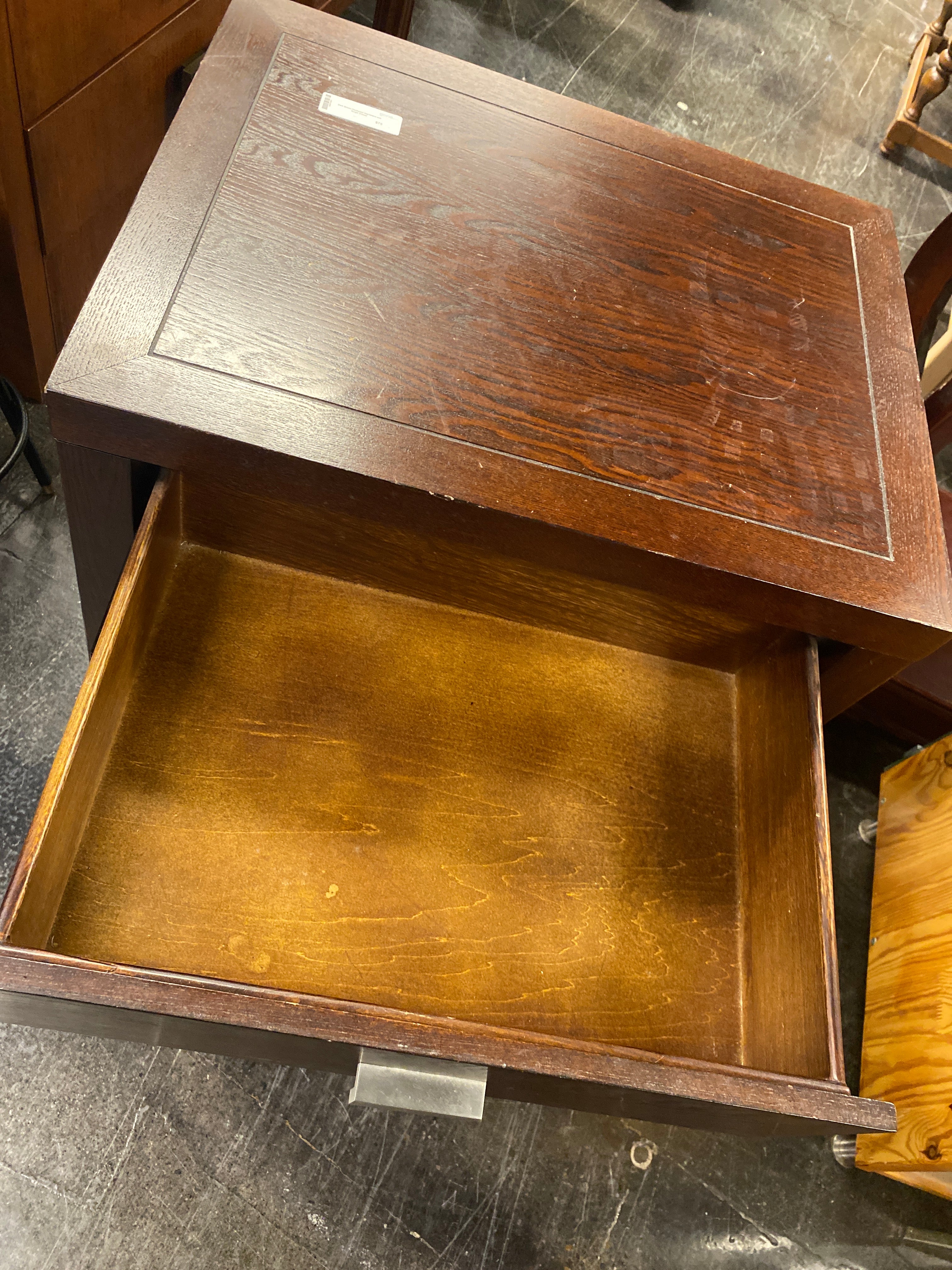 Dark Brown Hardwood Nightstand with Single Drawer