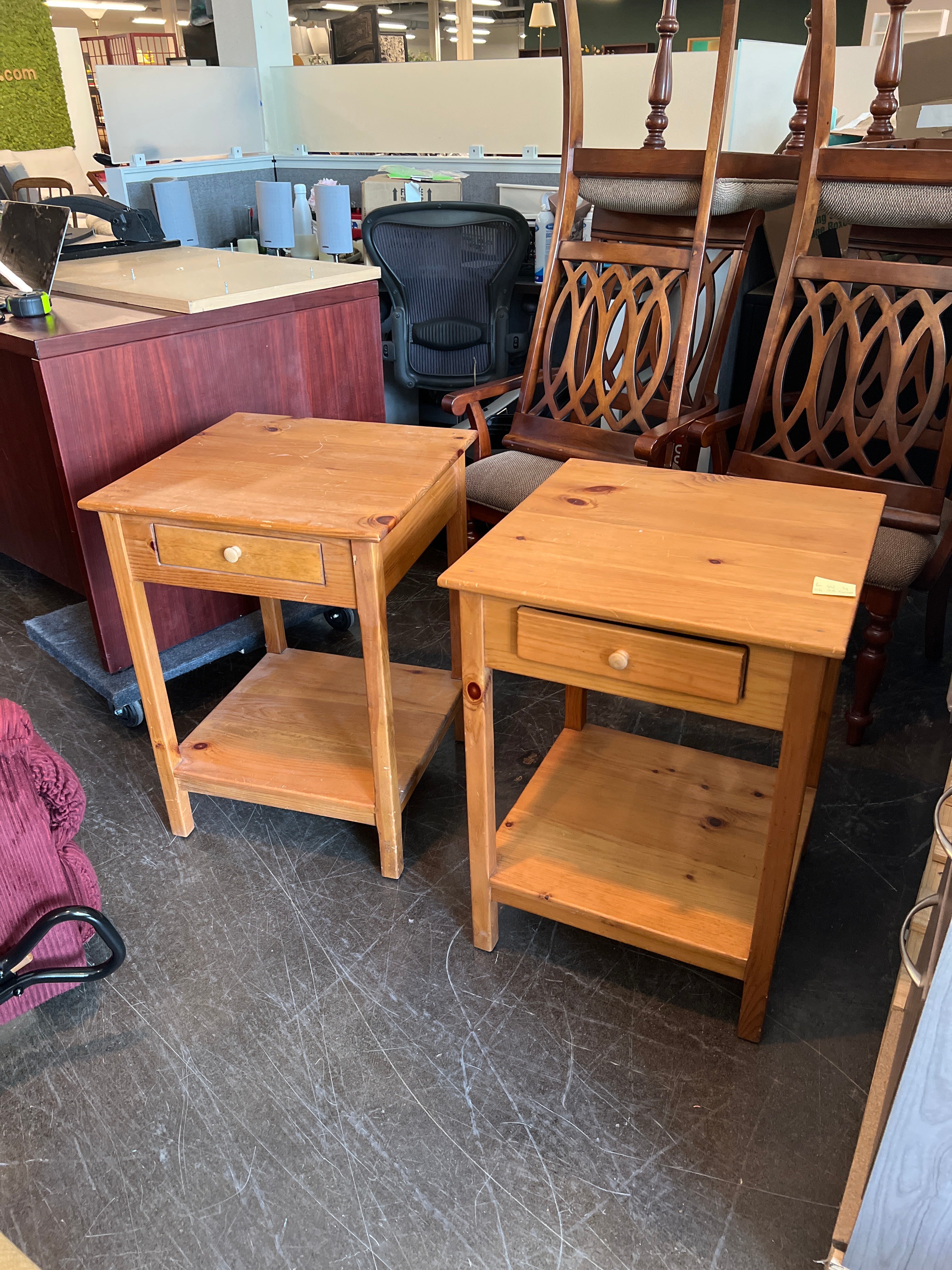 American Vintage Borkholder Amish-Made Pine Nightstands with Drawer and Shelf