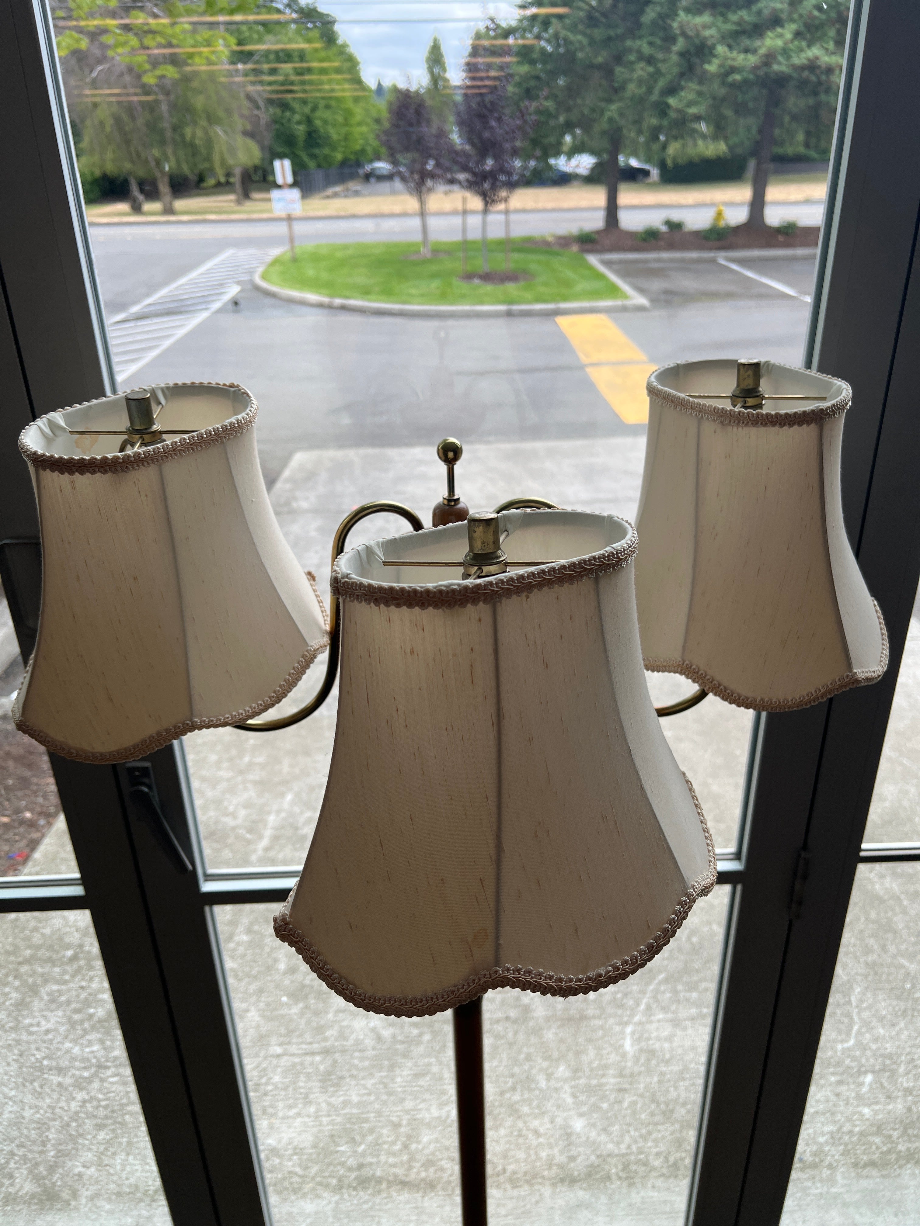 Mid-Century Three-Arm Floor Lamp with Fabric Shades
