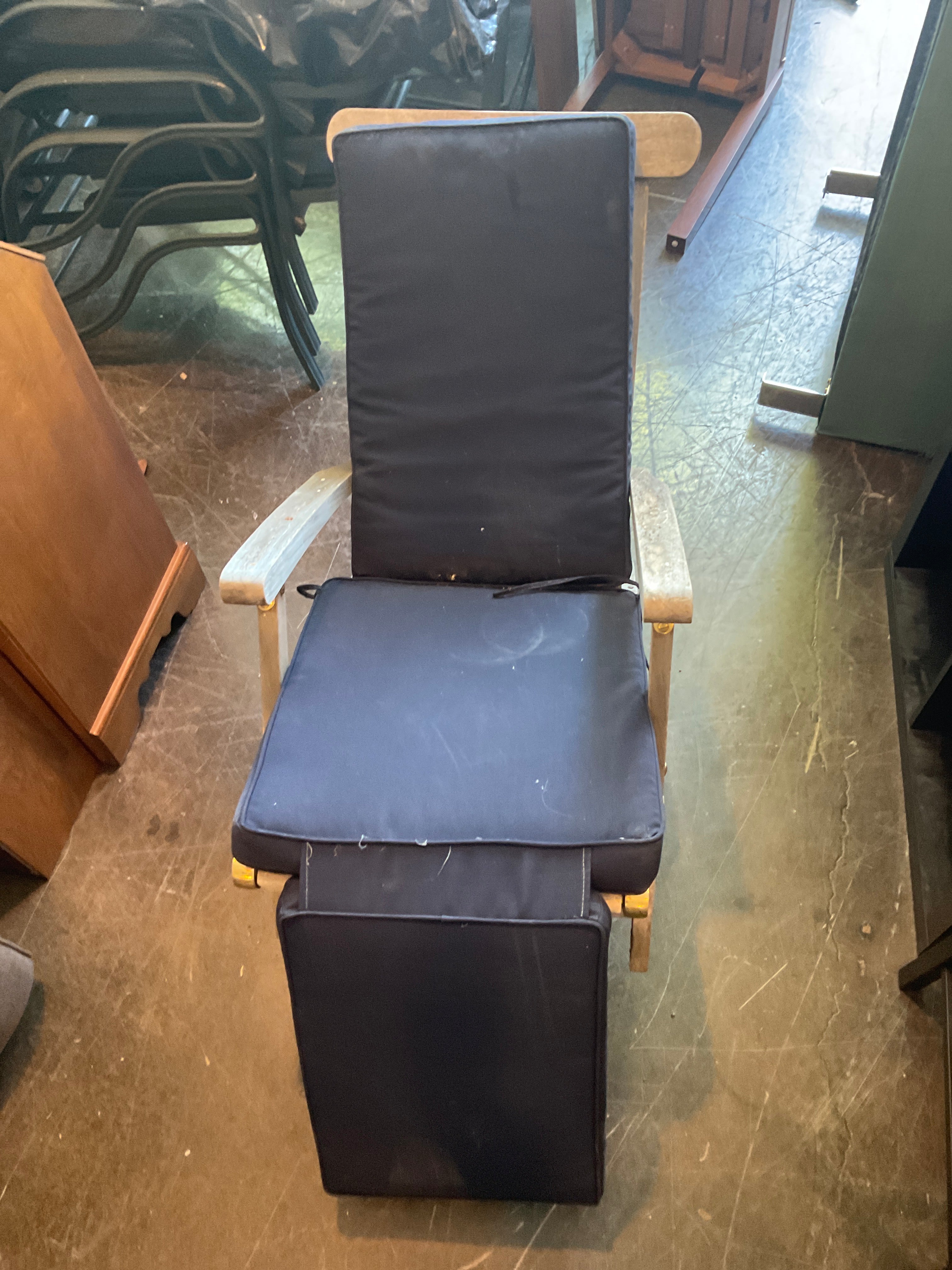 Outdoor Lounge Chair with Blue Cushions