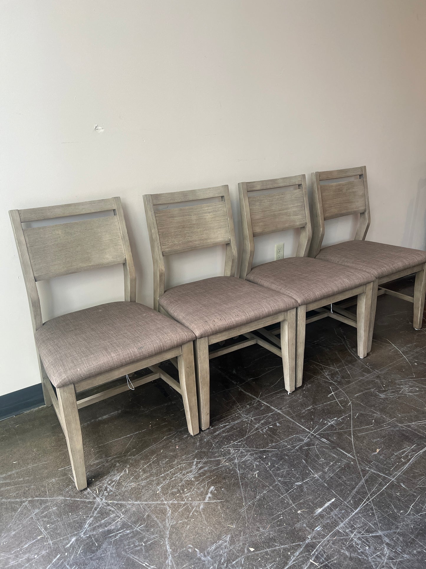 Crescent Furniture Co Set of Four Dining Chairs, Beachwood with Gray Cloth Seat