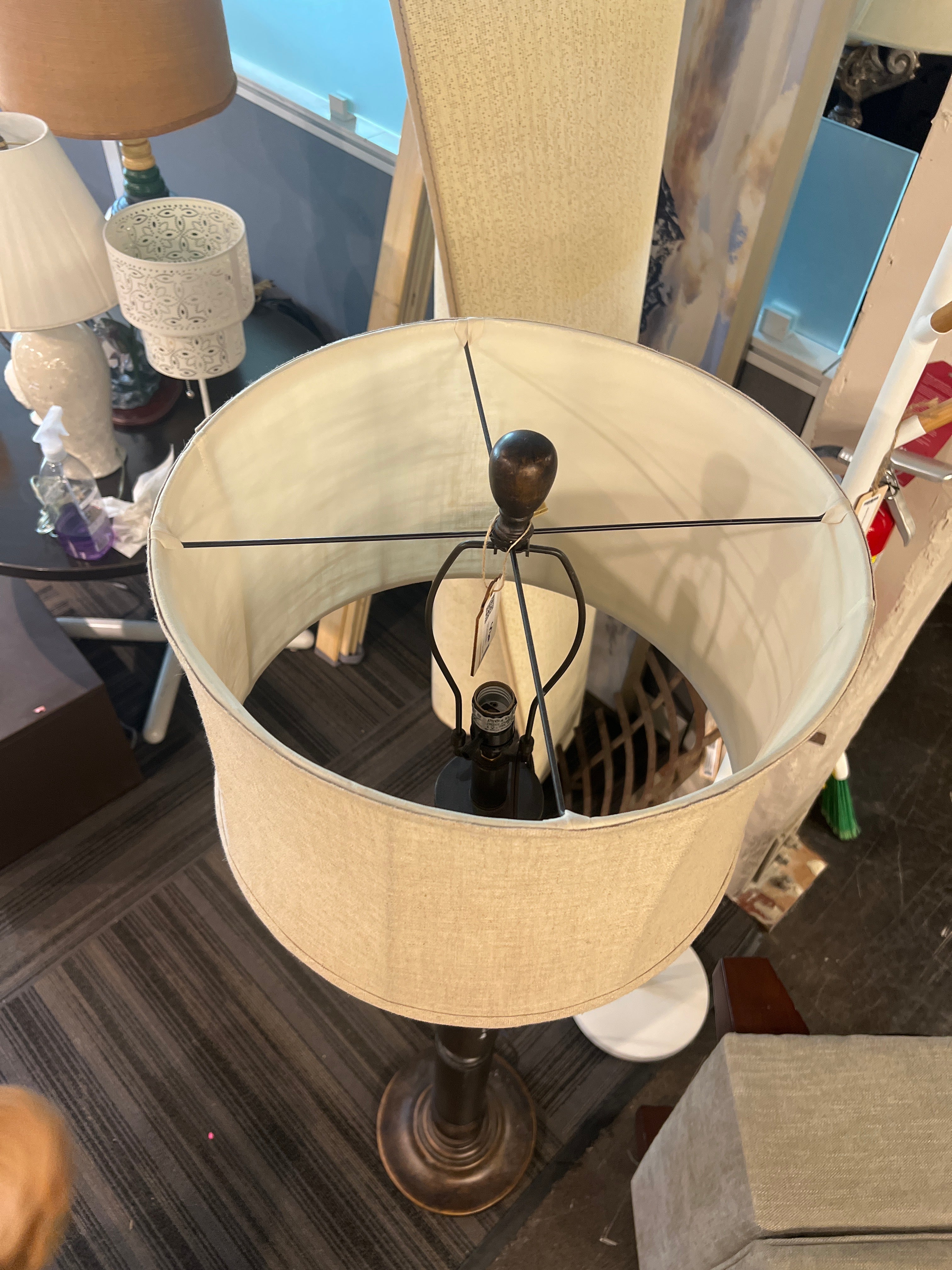 Traditional Bronze Floor Lamp with Linen Shade