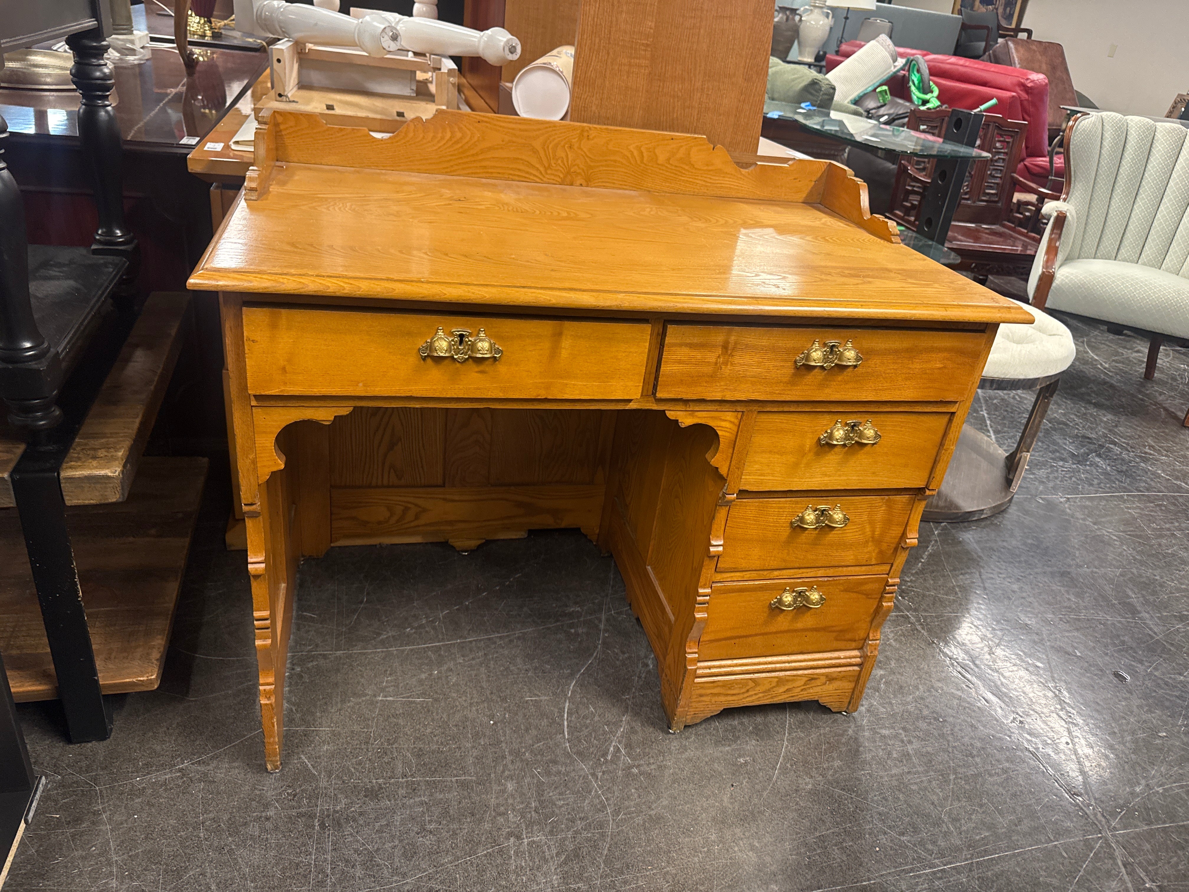 Vintage Wood Desk with Drawer Storage