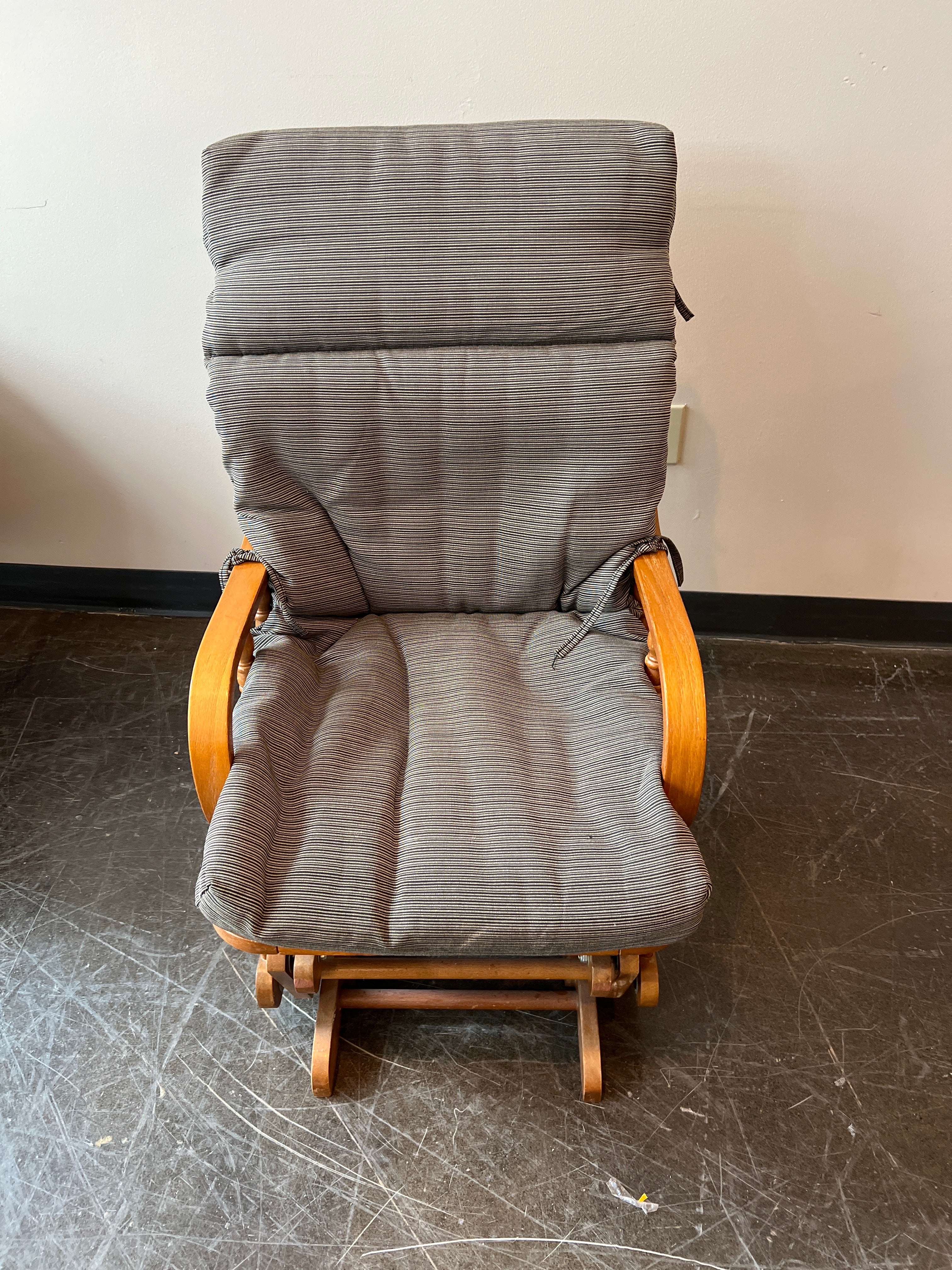 Comfortable Wooden Glider Rocking Chair with Striped Cushion