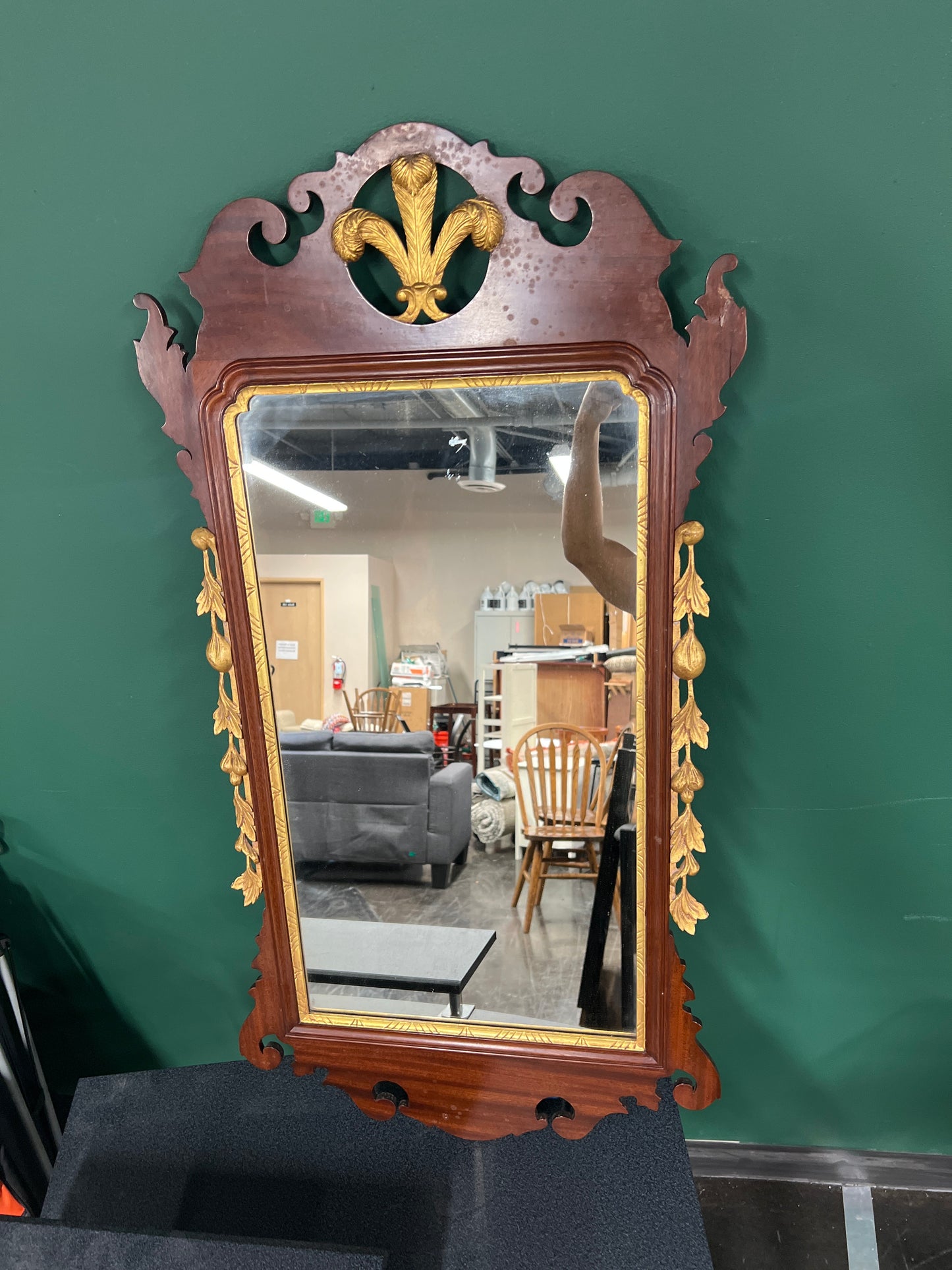 Ornate Mahogany and Gold Leaf Wall Mirror