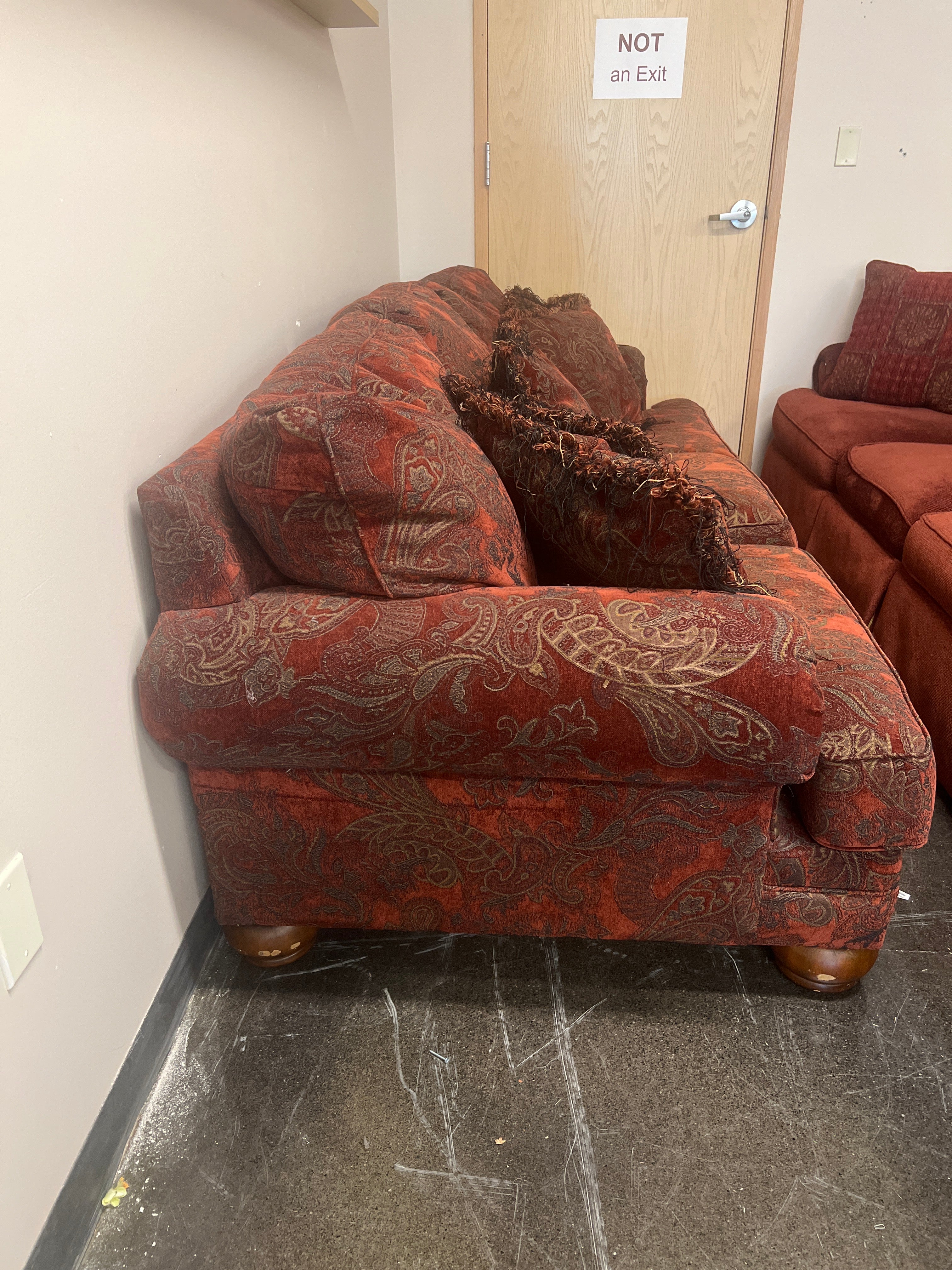 Ashley Furniture Dark Red Paisley Sofa