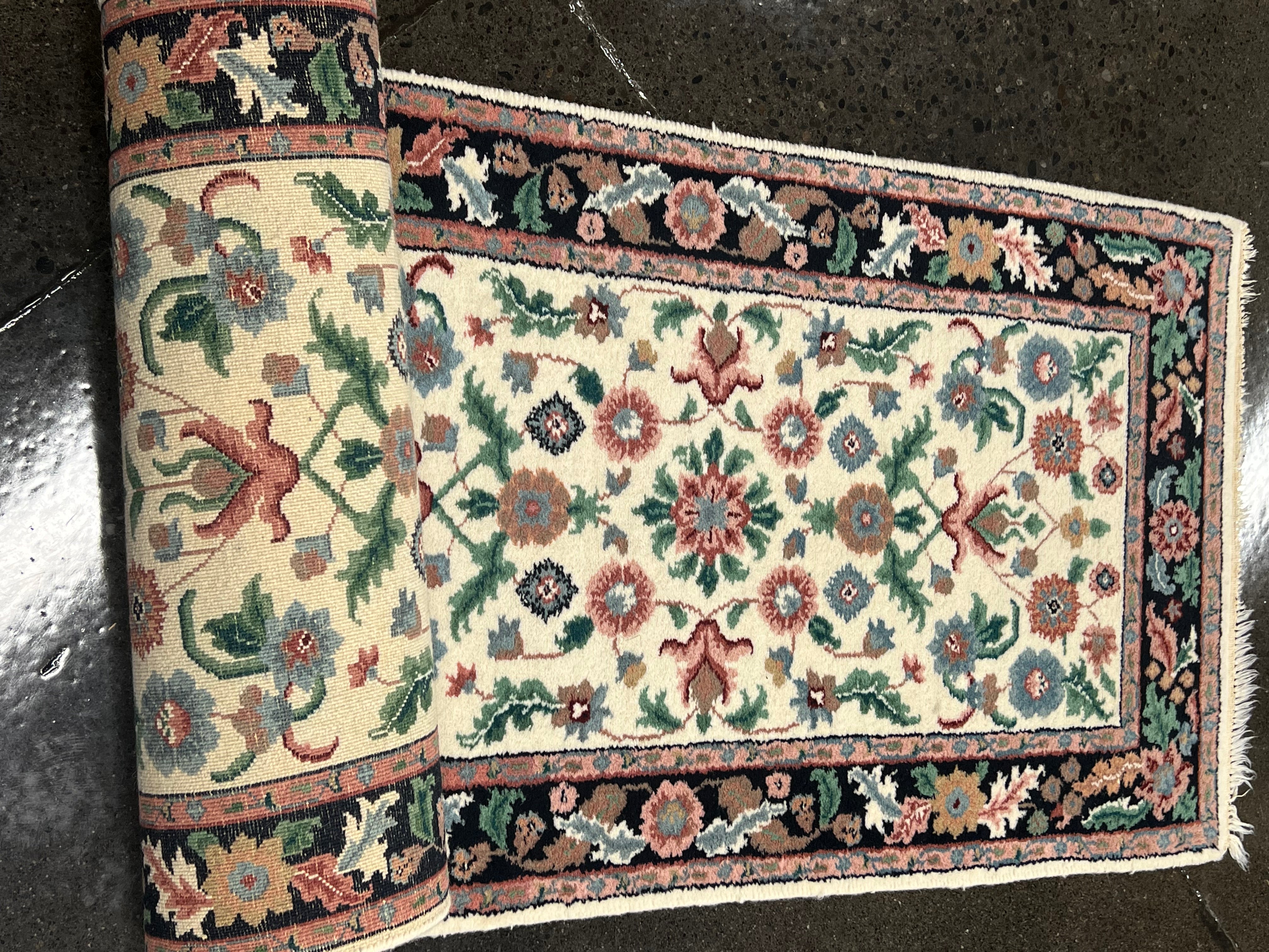 Persian Wool Rug Runner - Pink Floral Design