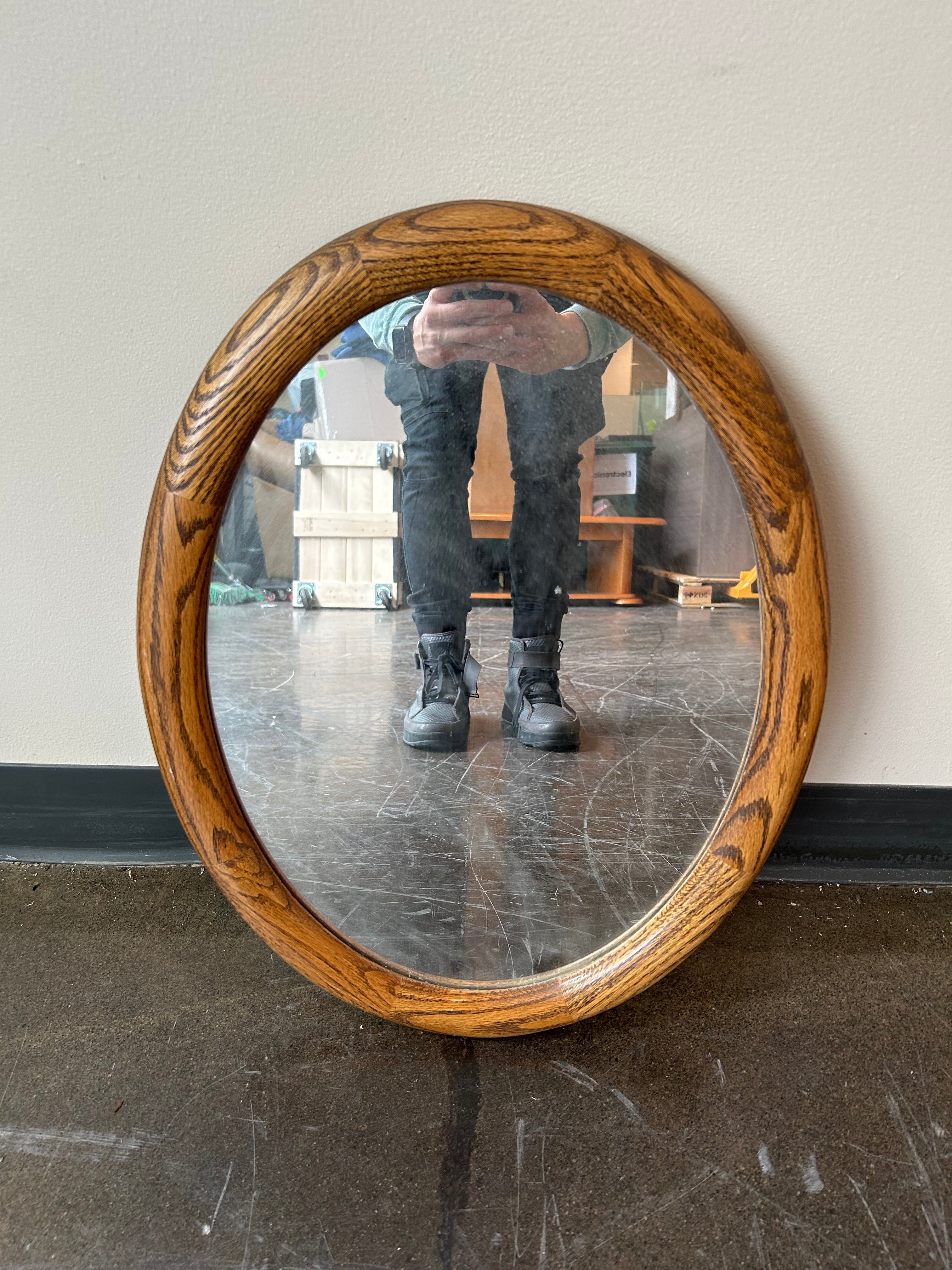 Small Wood Oval Mirror