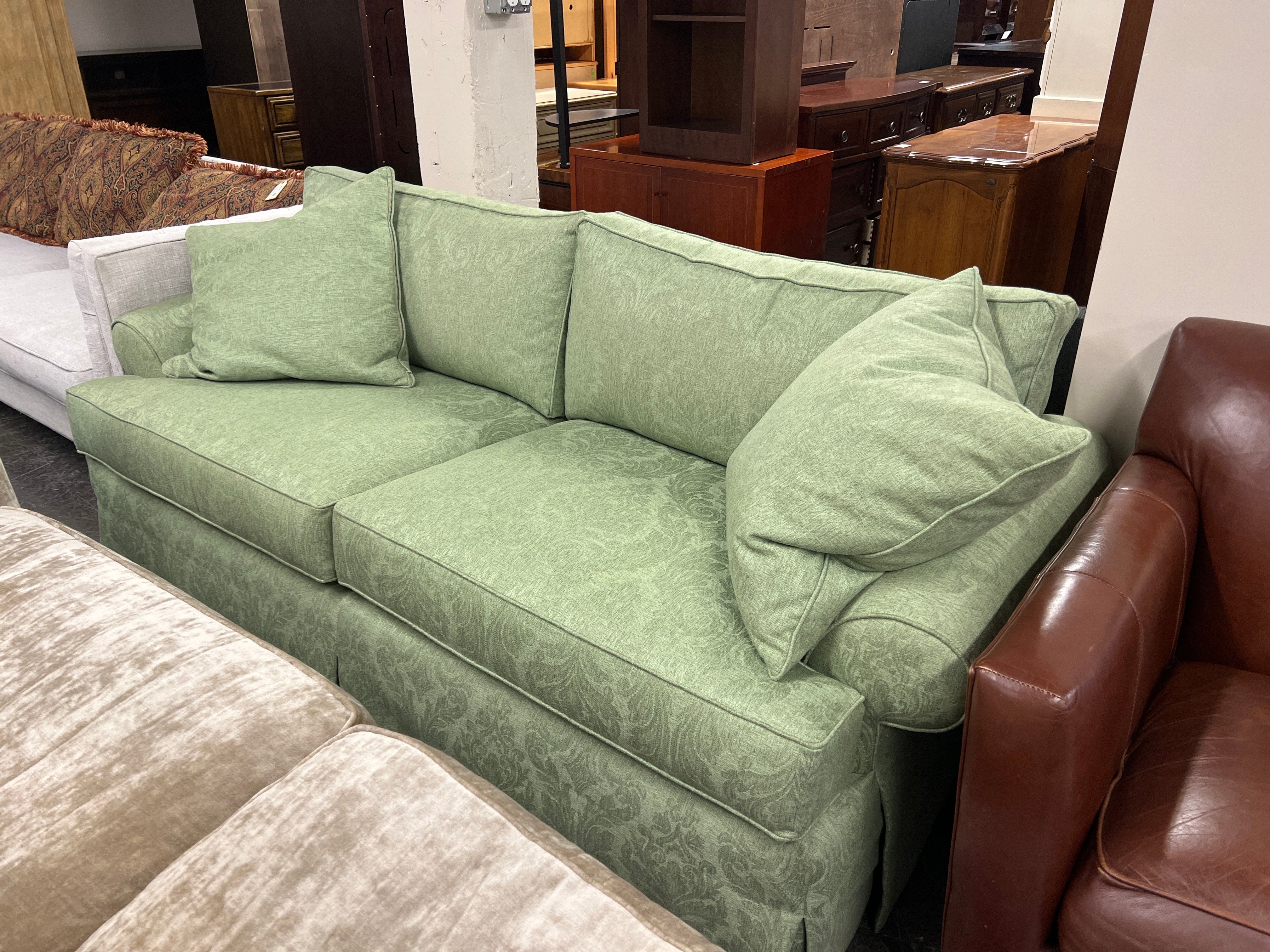 Ethan Allen Sage Green Textured Fabric Sectional Sofa Component