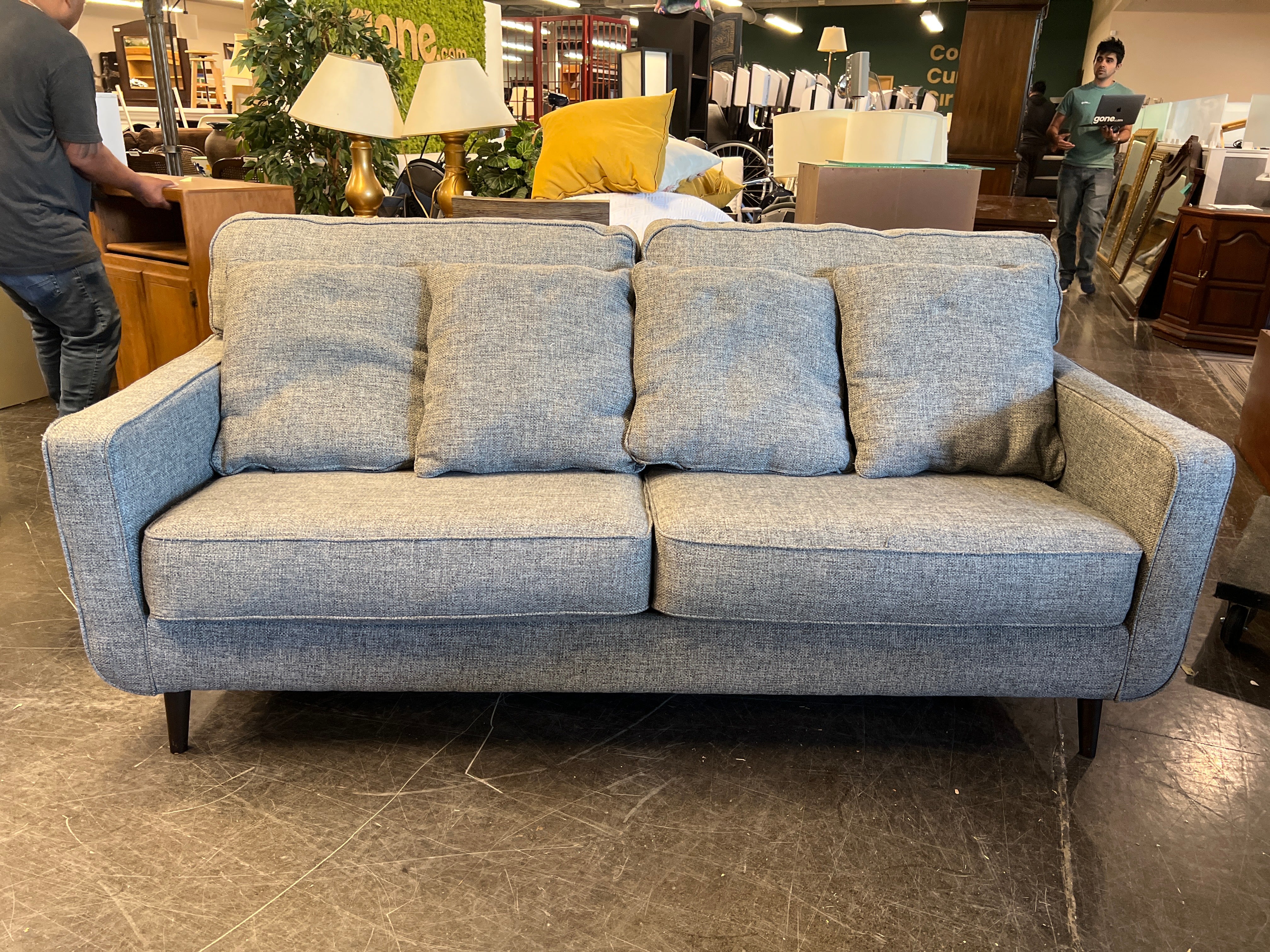 Large Gray Sofa with Tufted Back