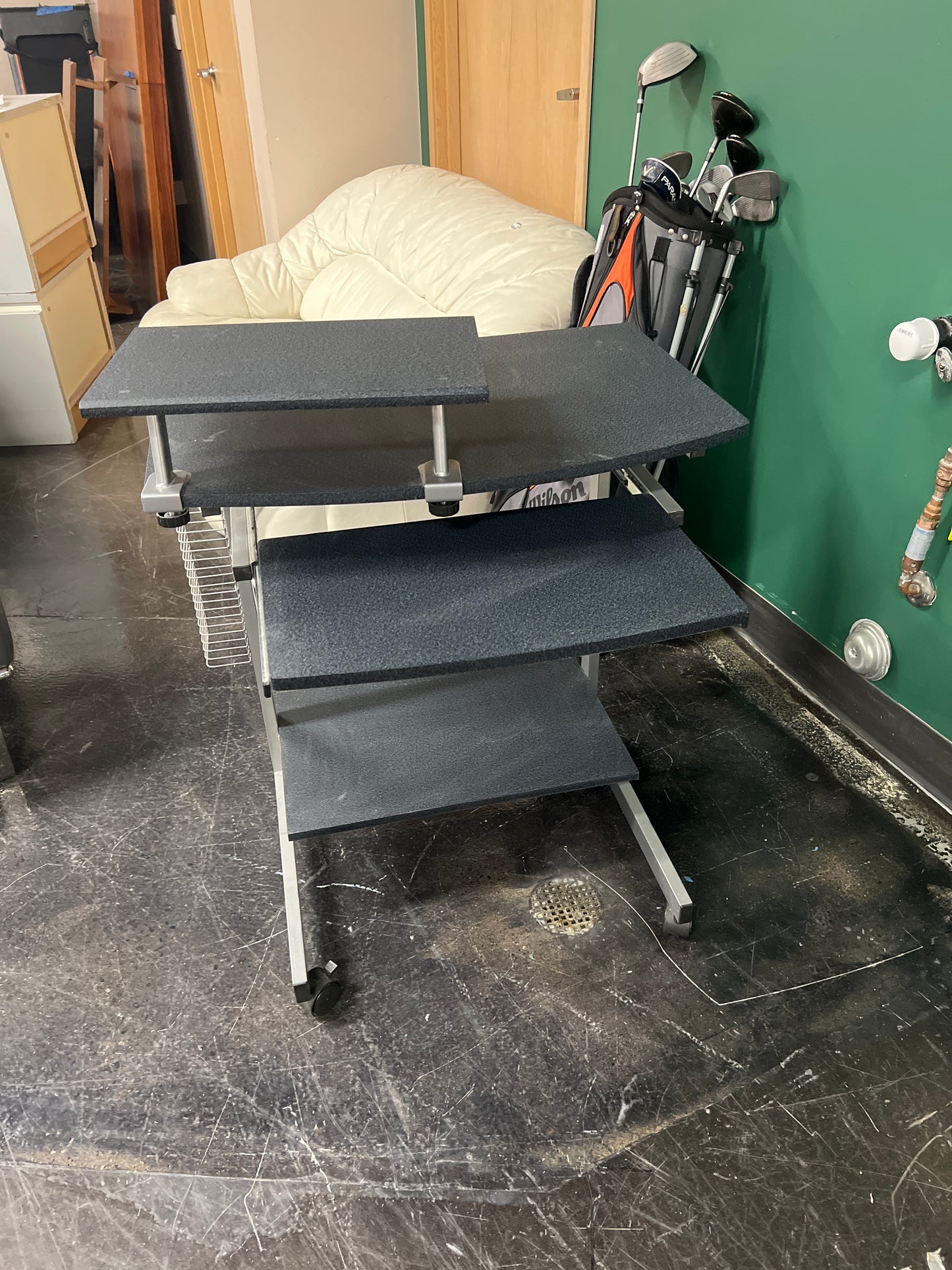 Two-Tier Mobile Computer Desk with Silver Frame
