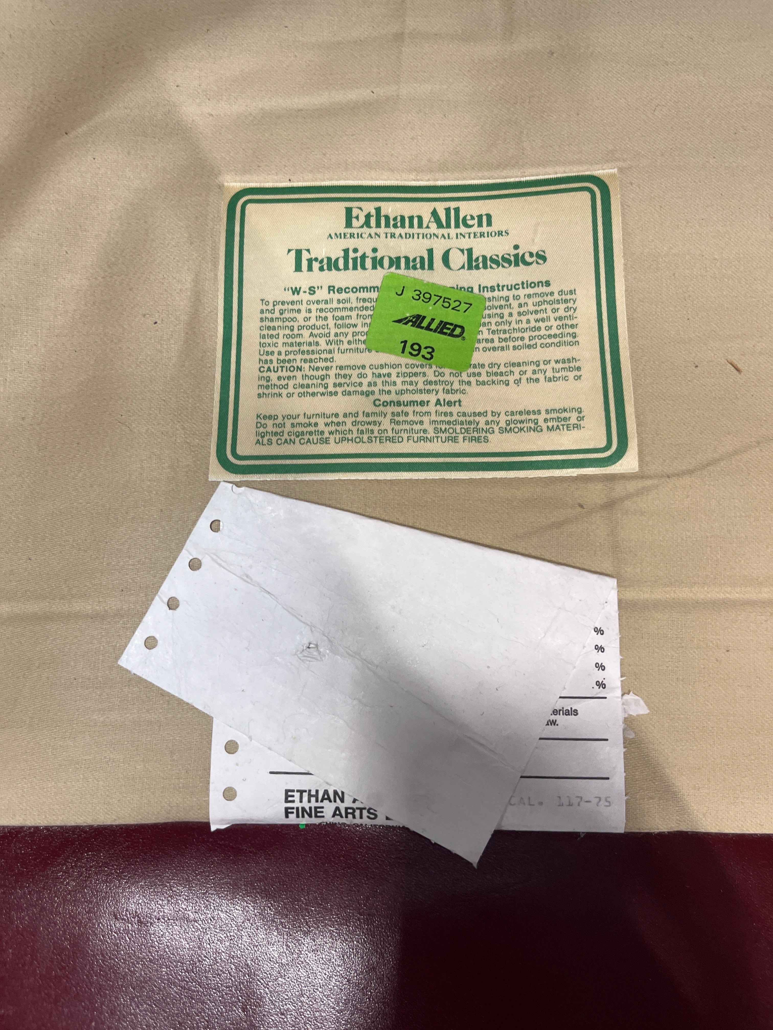 Warehouse Sale - Ethan Allen Crimson Leather Wingback Chair - Broken springs needs repair