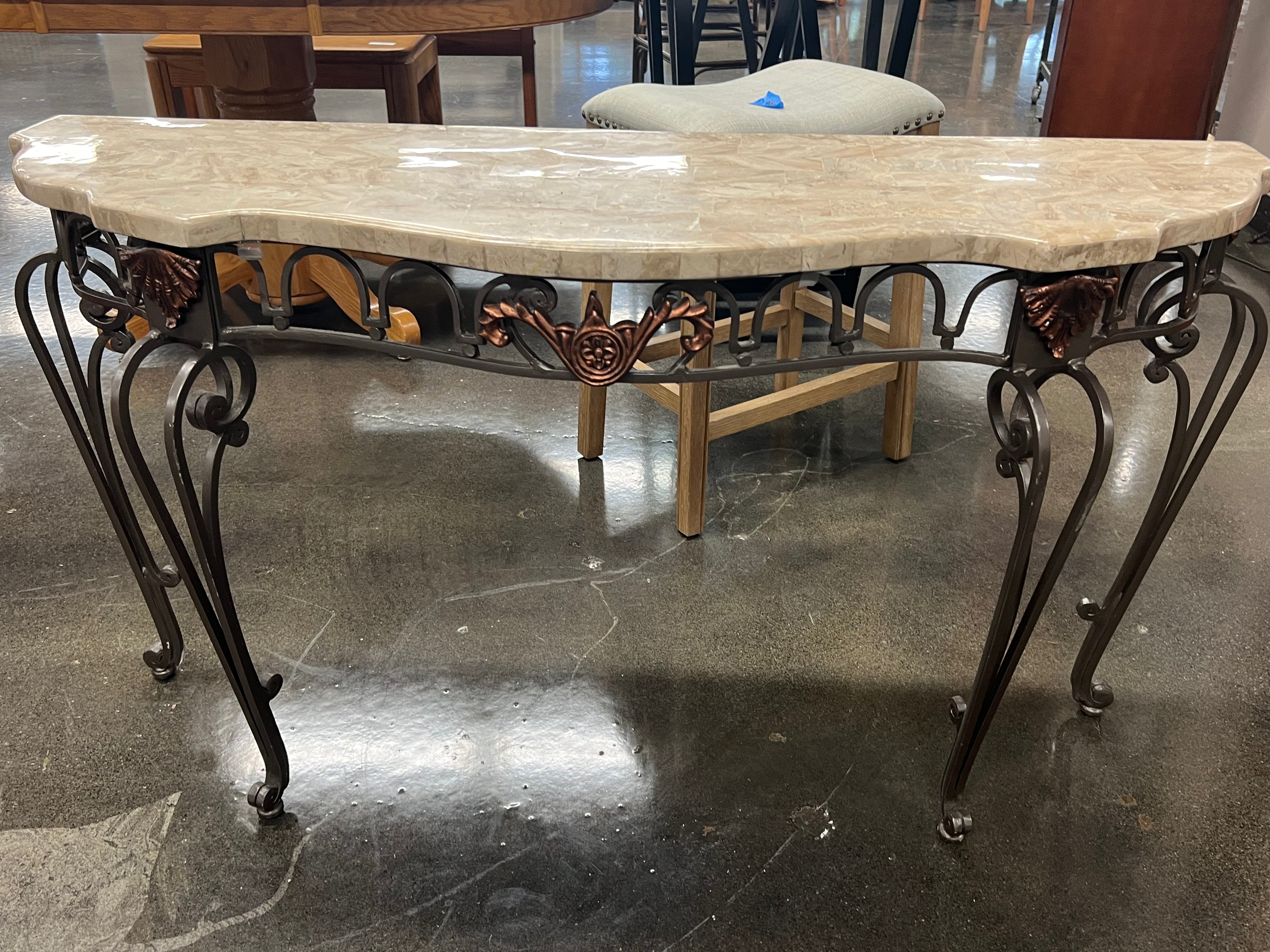Ornate Italian Sofa Table with Marble Top