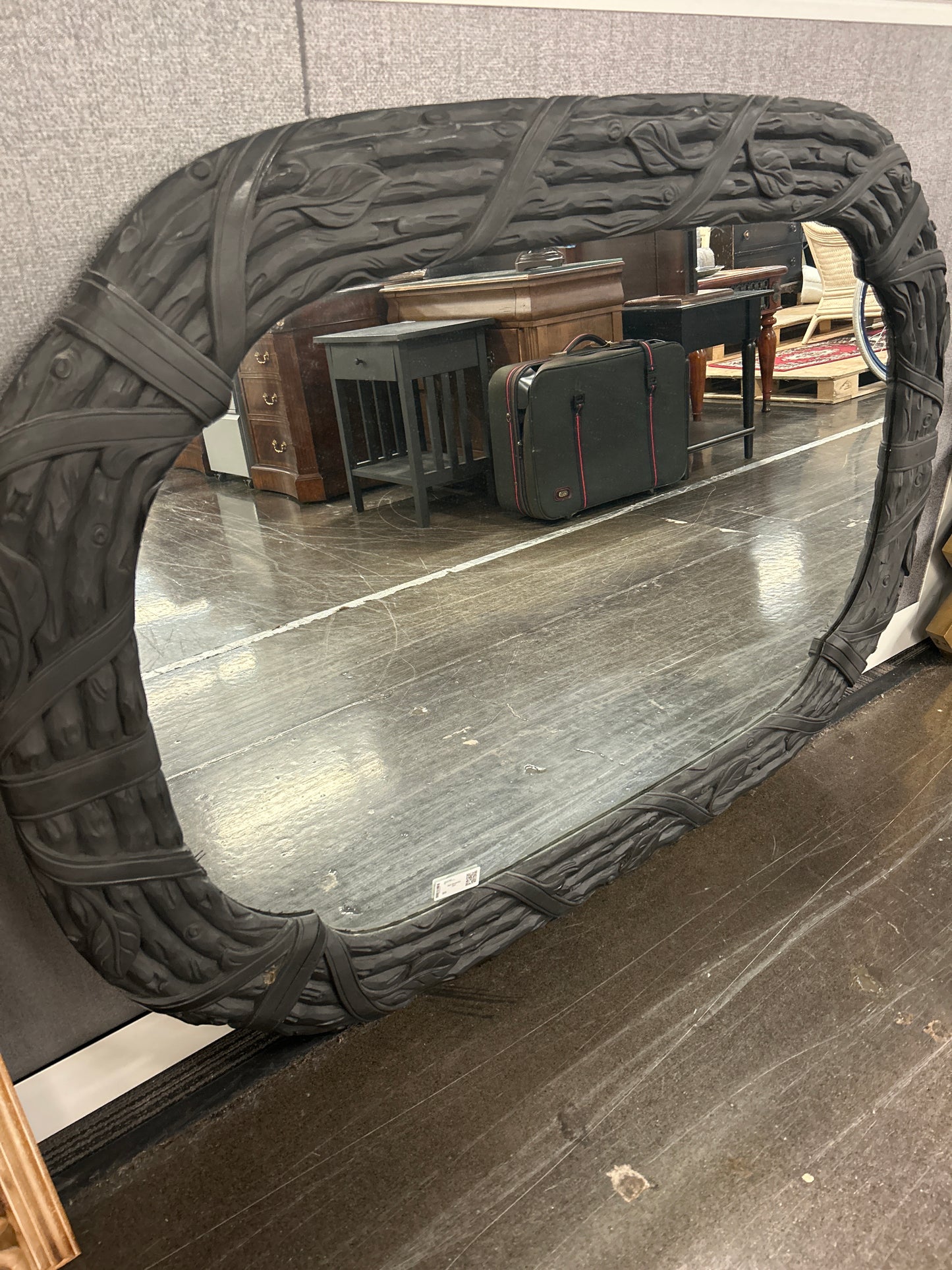 Black Textured Oval Mirror