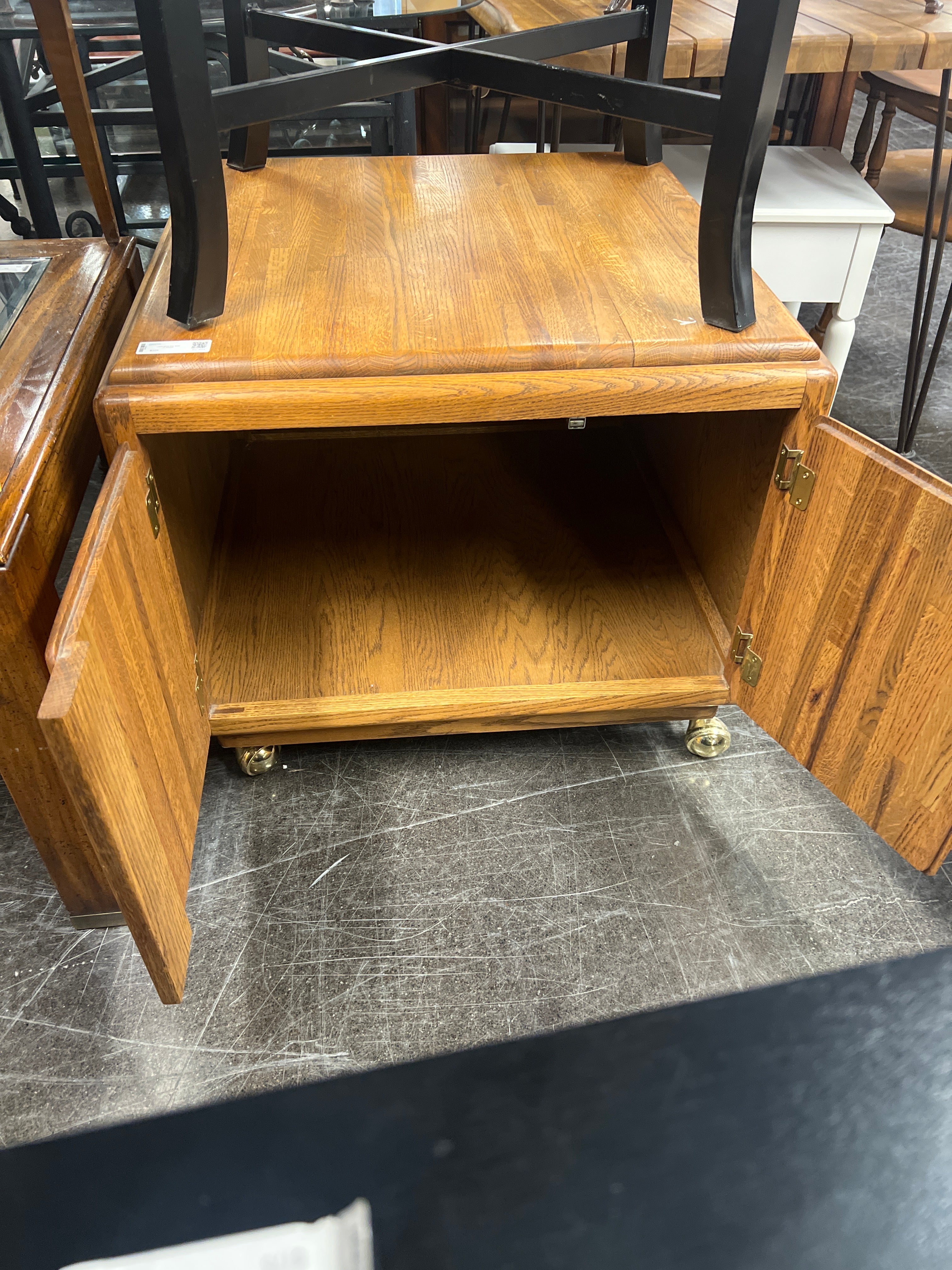 Large MCM end table on wheels