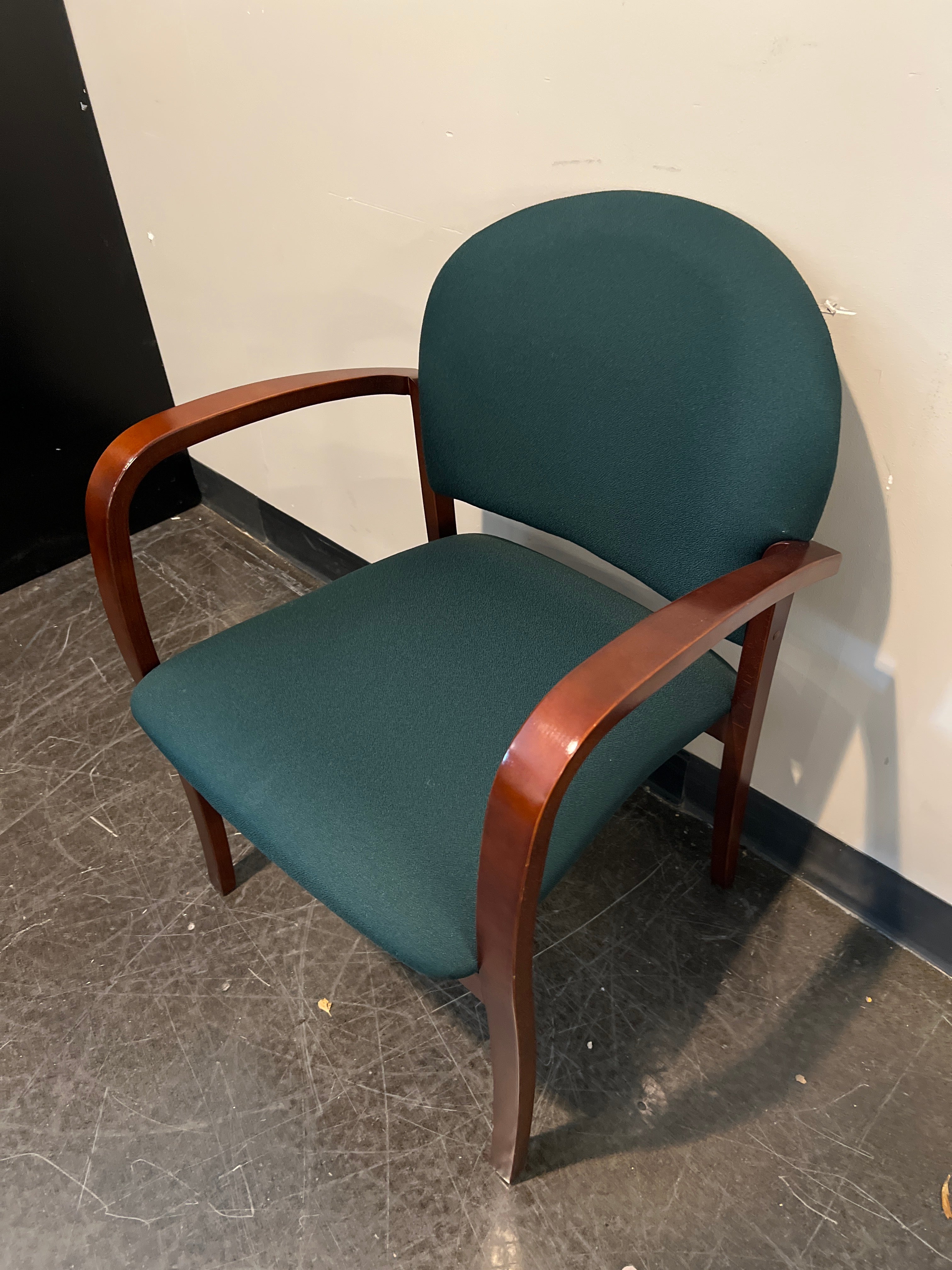 OFS Wood Frame Guest Chair with Teal Upholstery