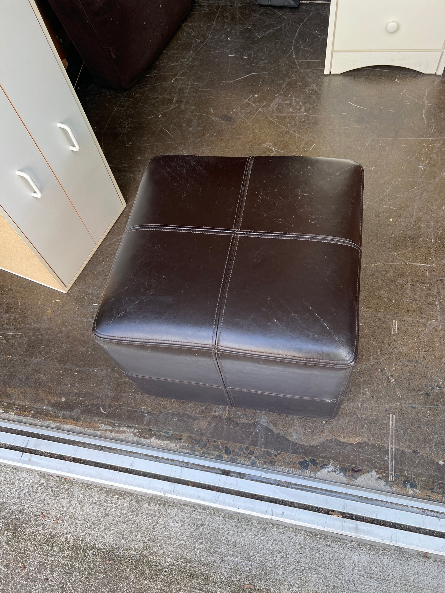 Black Leather Ottoman