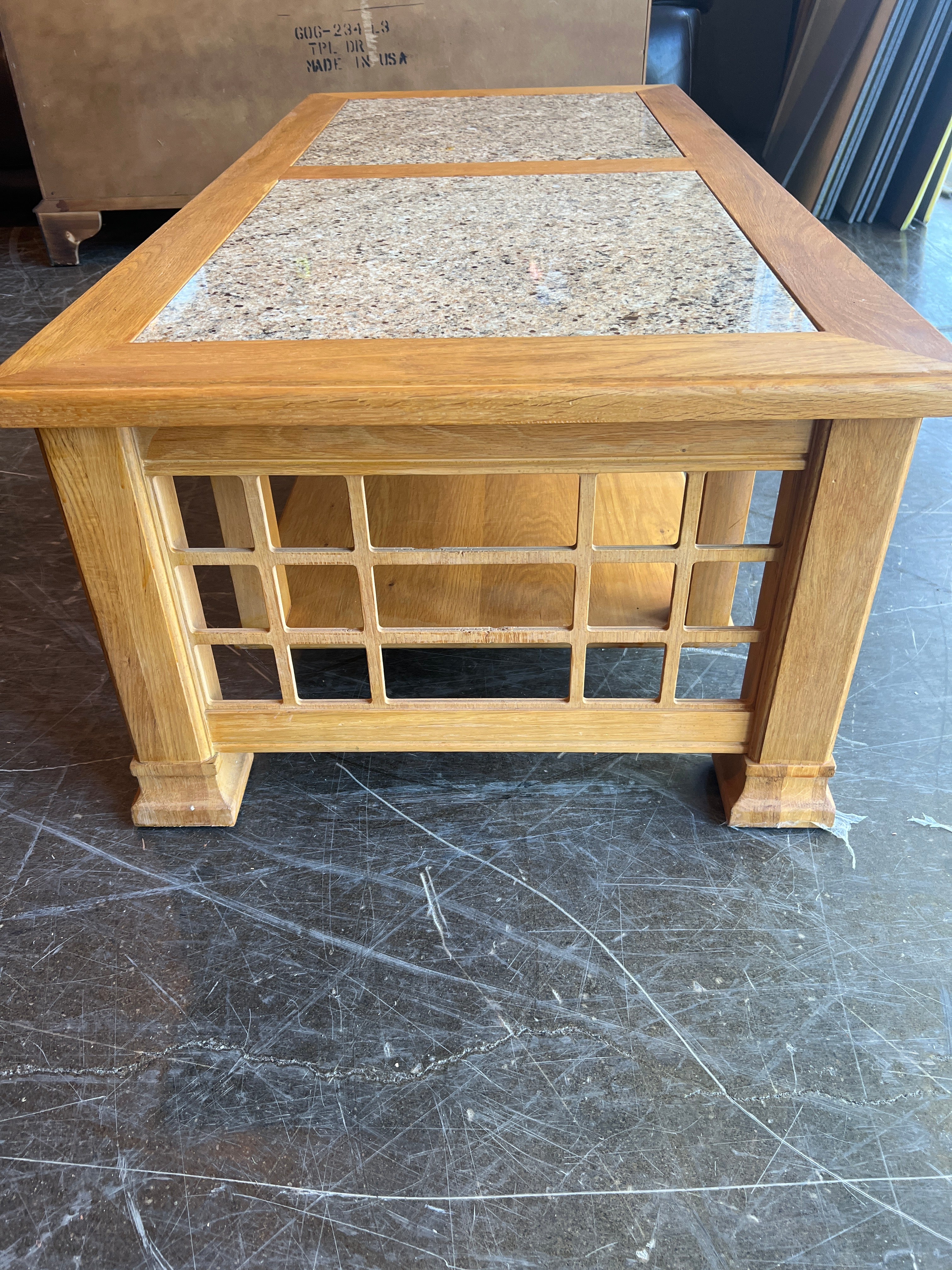 Rustic Oak Coffee Table with Granite Top