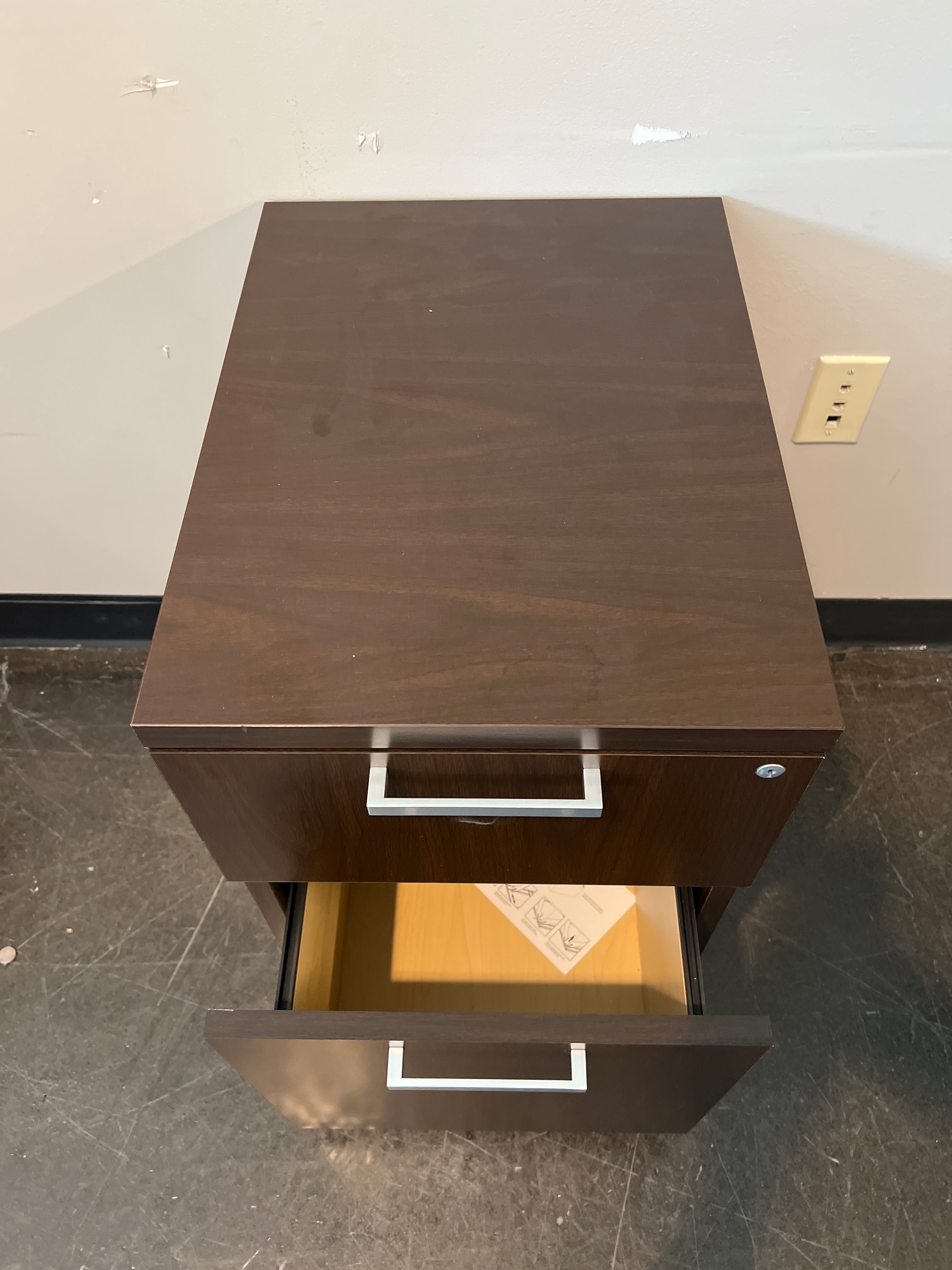 Dark Wood Two-Drawer Mobile File Cabinet