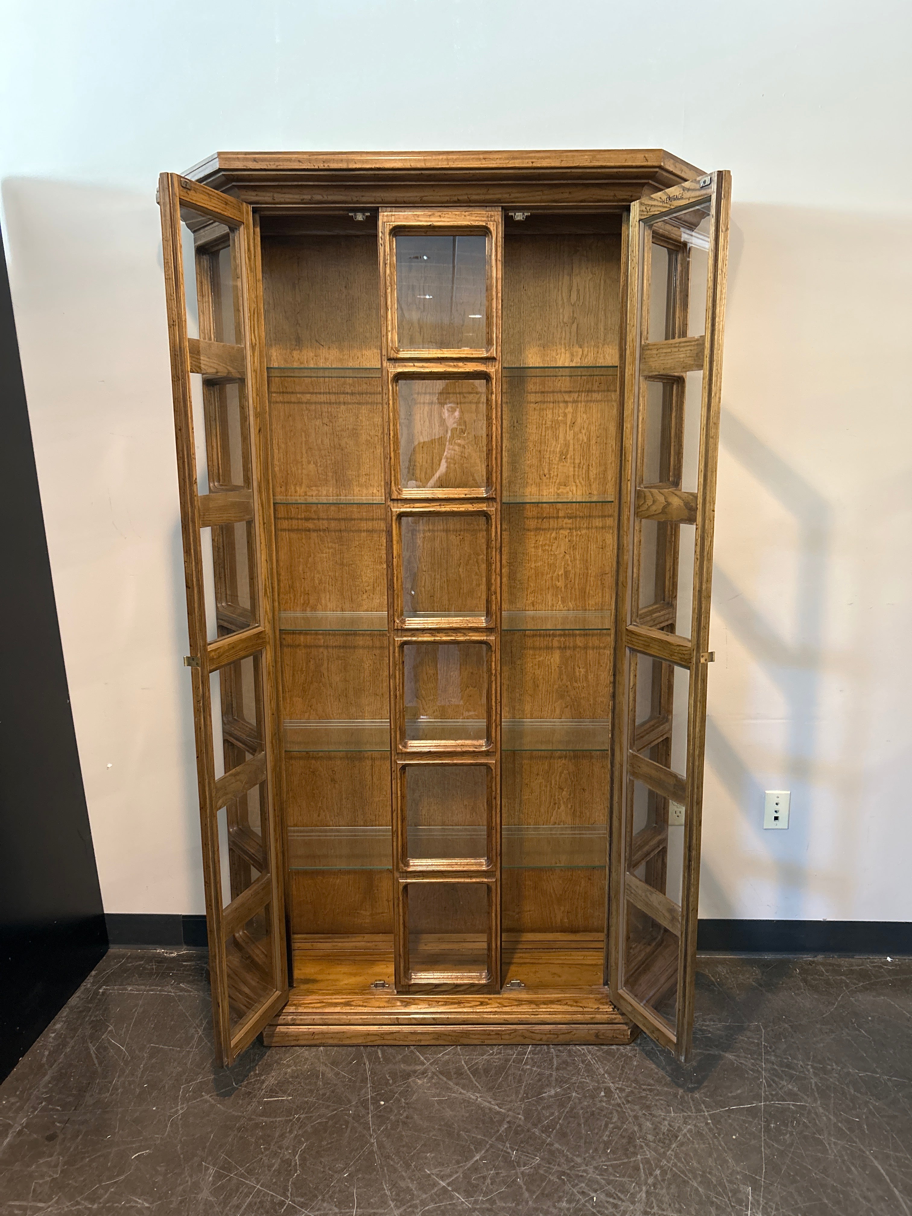 Drexel Glass-Front Display Cabinet – Oak Finish with Paned Doors