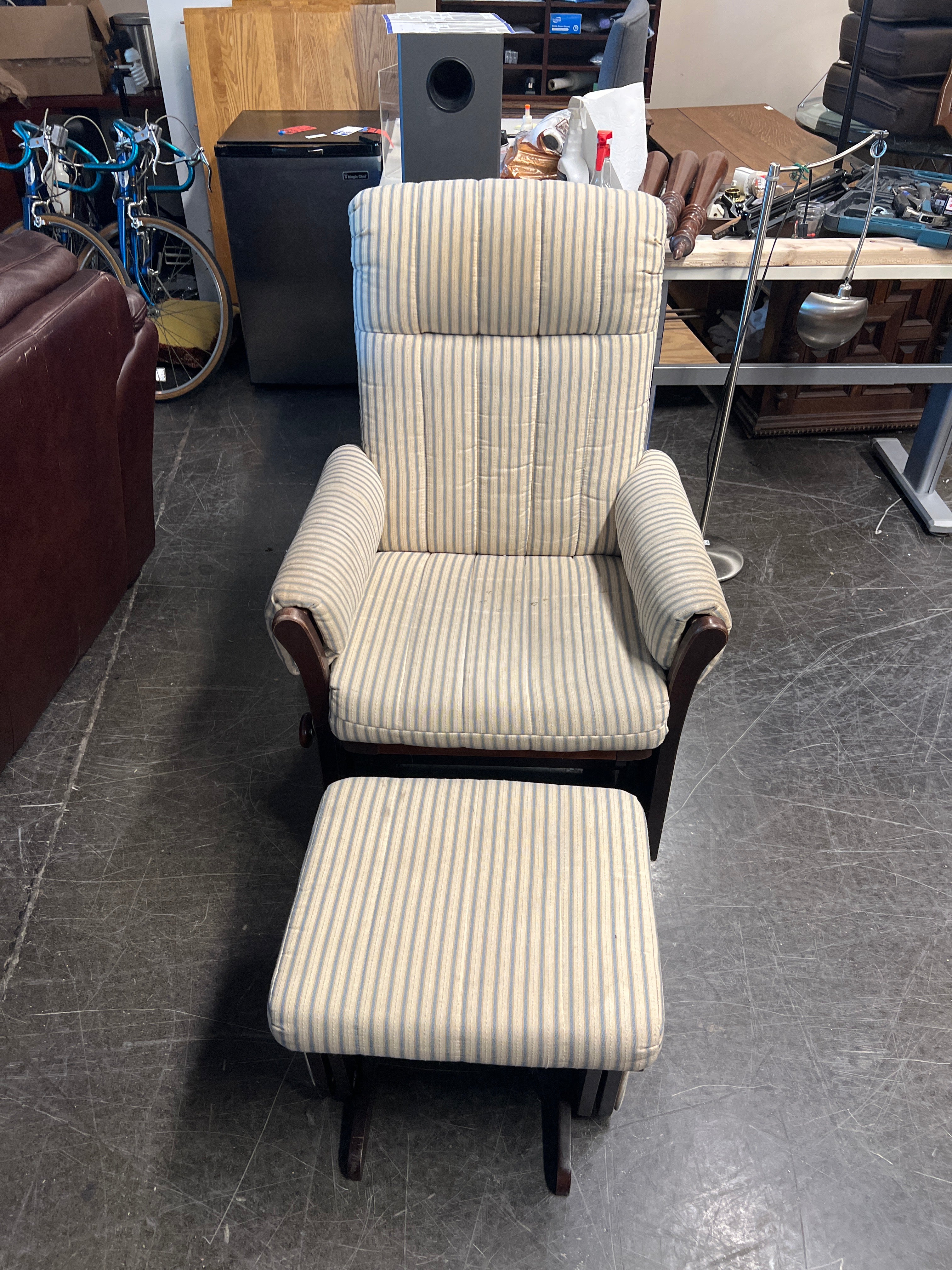 Dutailier White Striped Glider Chair