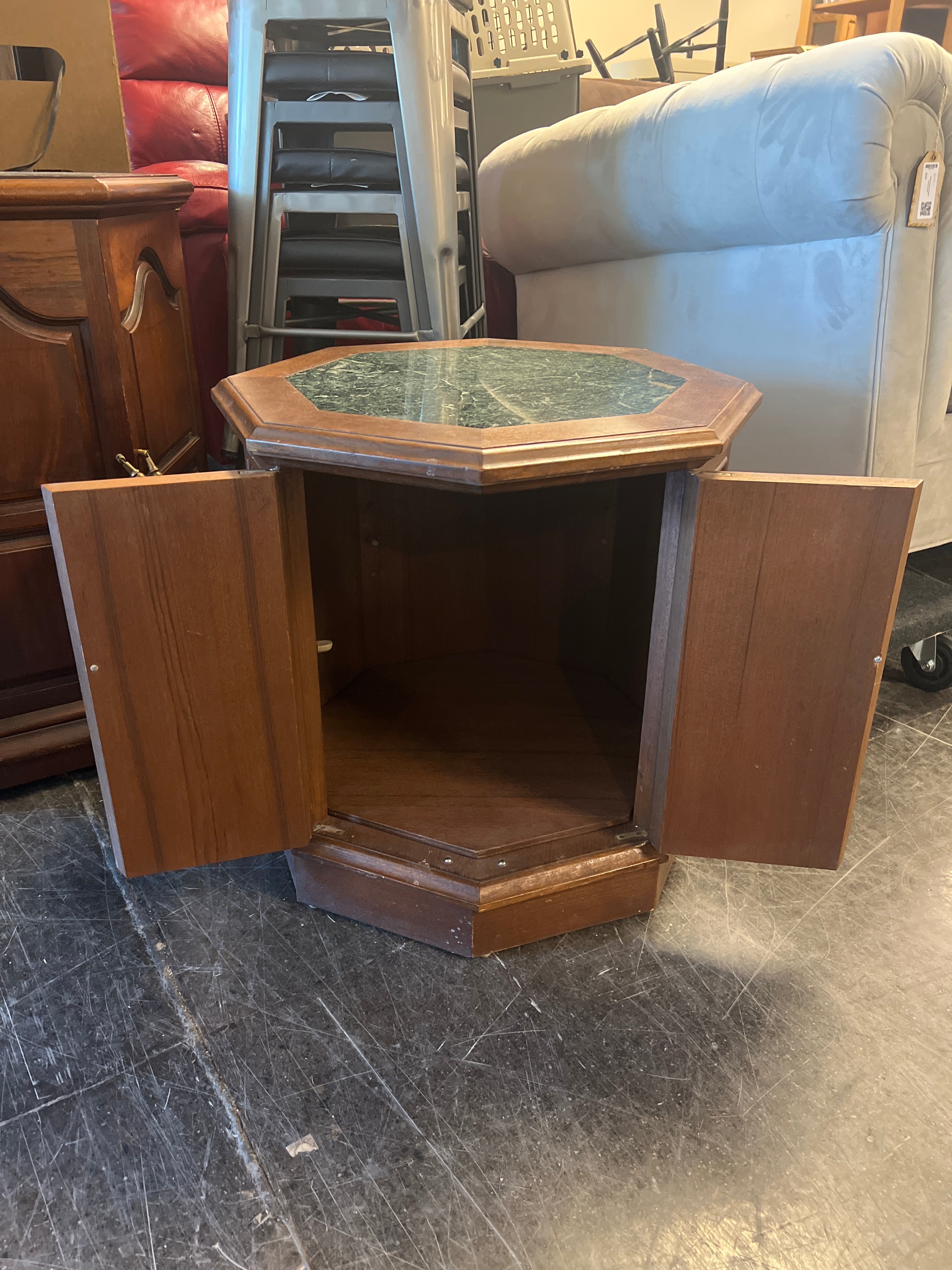 Vintage Hexagon End Table with Marble Top
