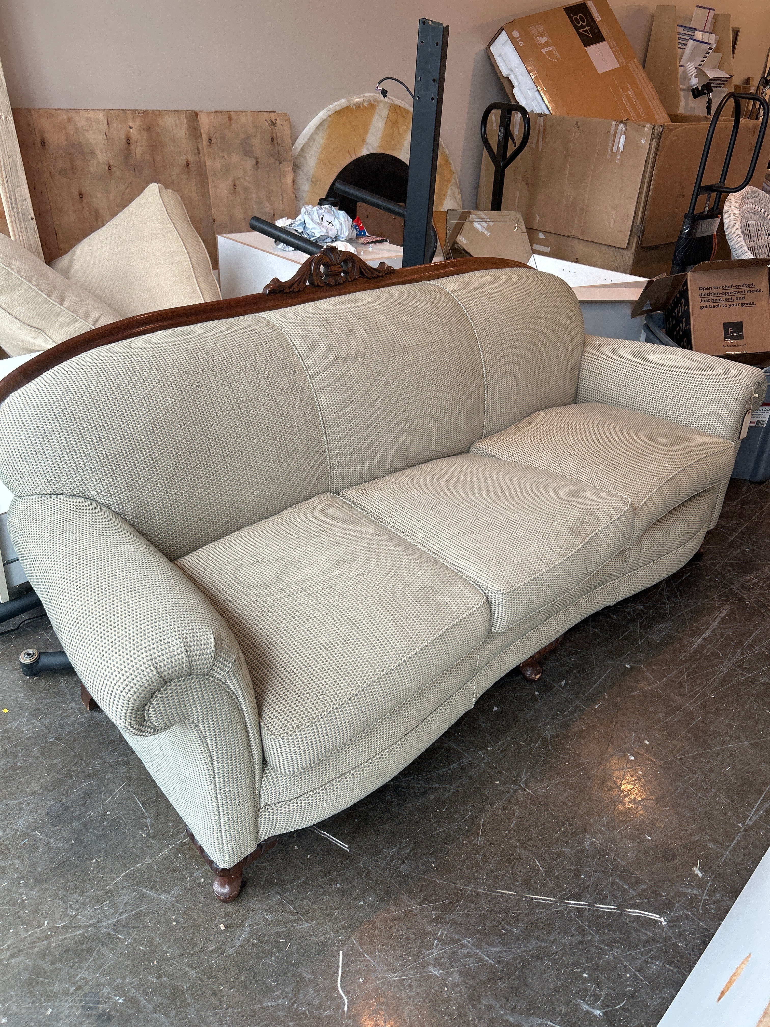 Custom Made Designer Couch With Wood Trim
