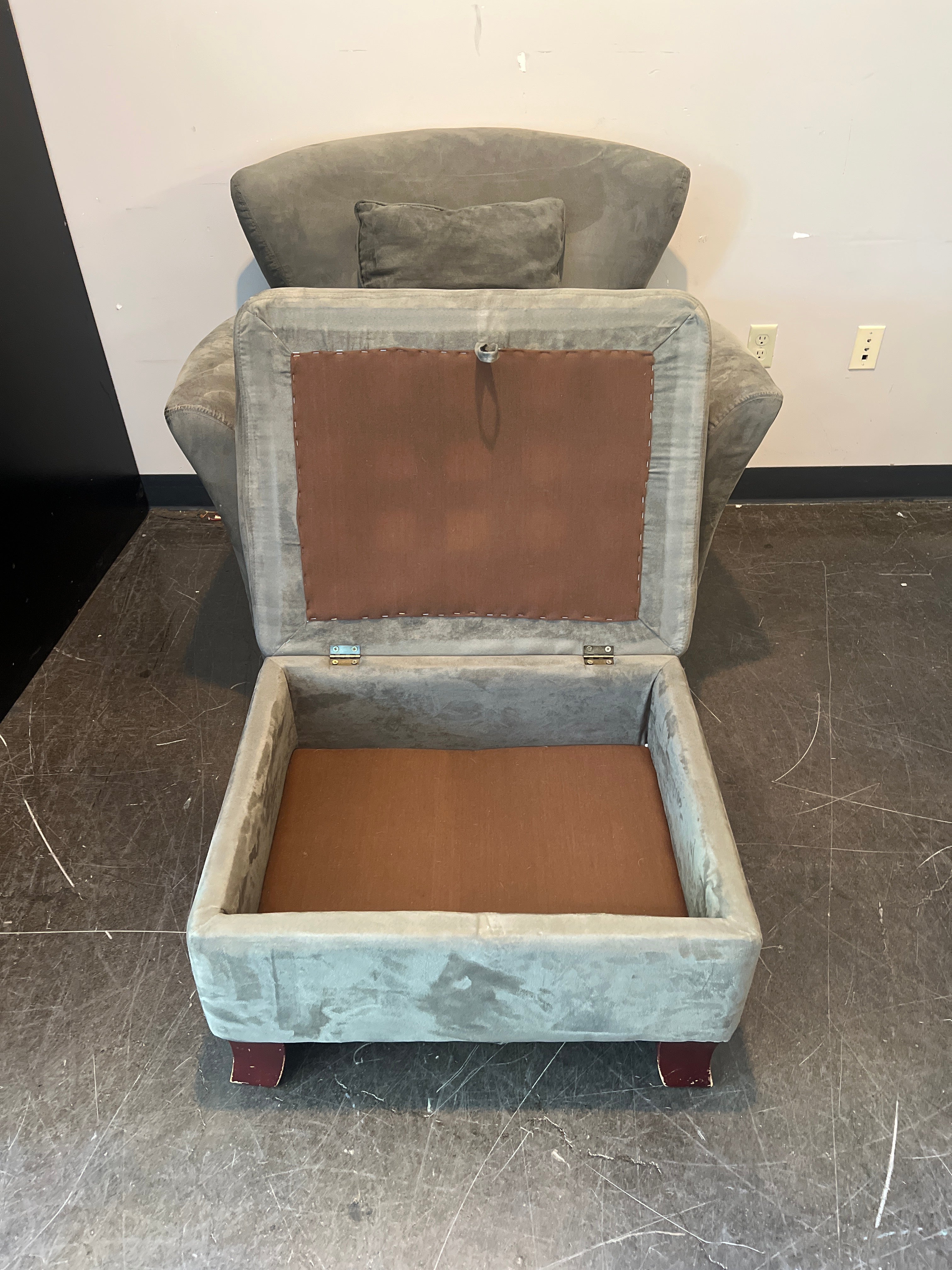 Grey Upholstered Armchair and Ottoman Set
