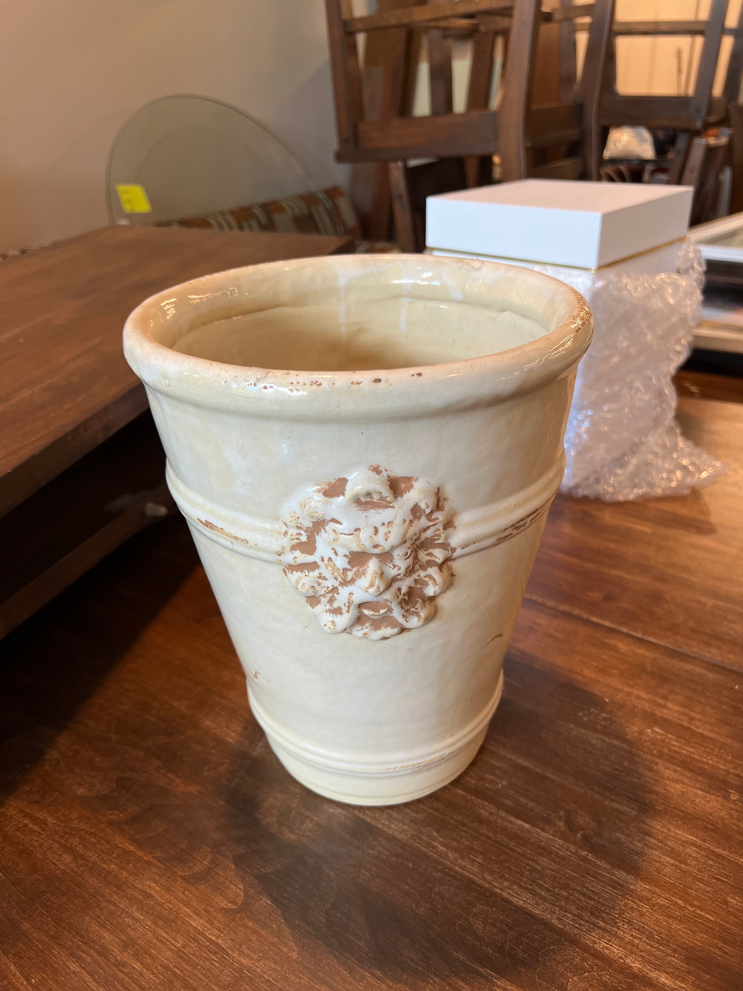 Ceramic Cream Vase with Decorative Details