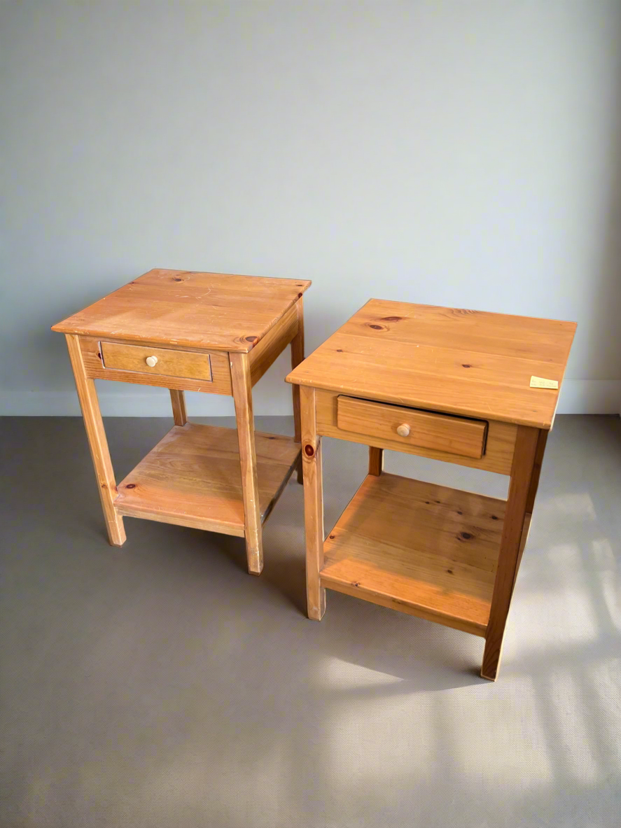 American Vintage Borkholder Amish-Made Pine Nightstands with Drawer and Shelf