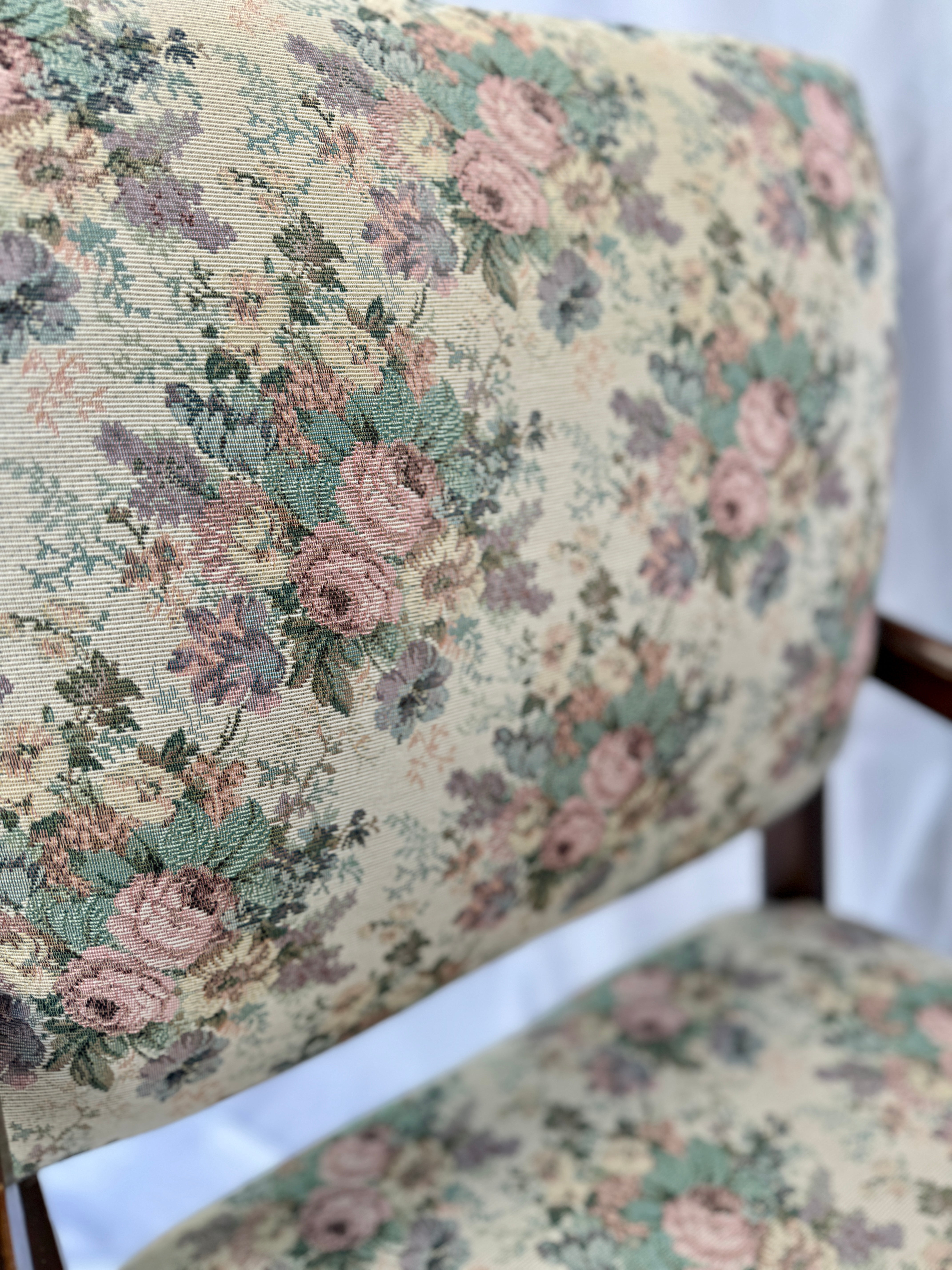 Accent Chair with Rose Fabric and Dark Wood Accent