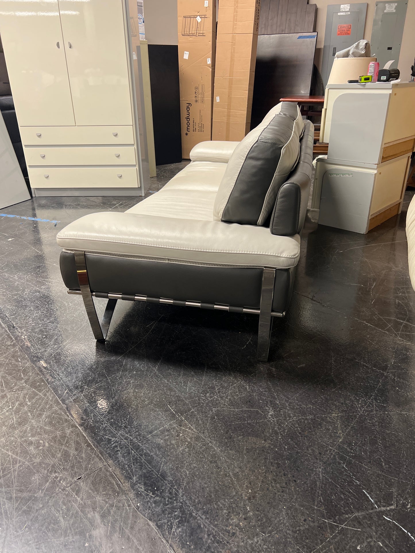 Modern Two-Tone Leather Sofa