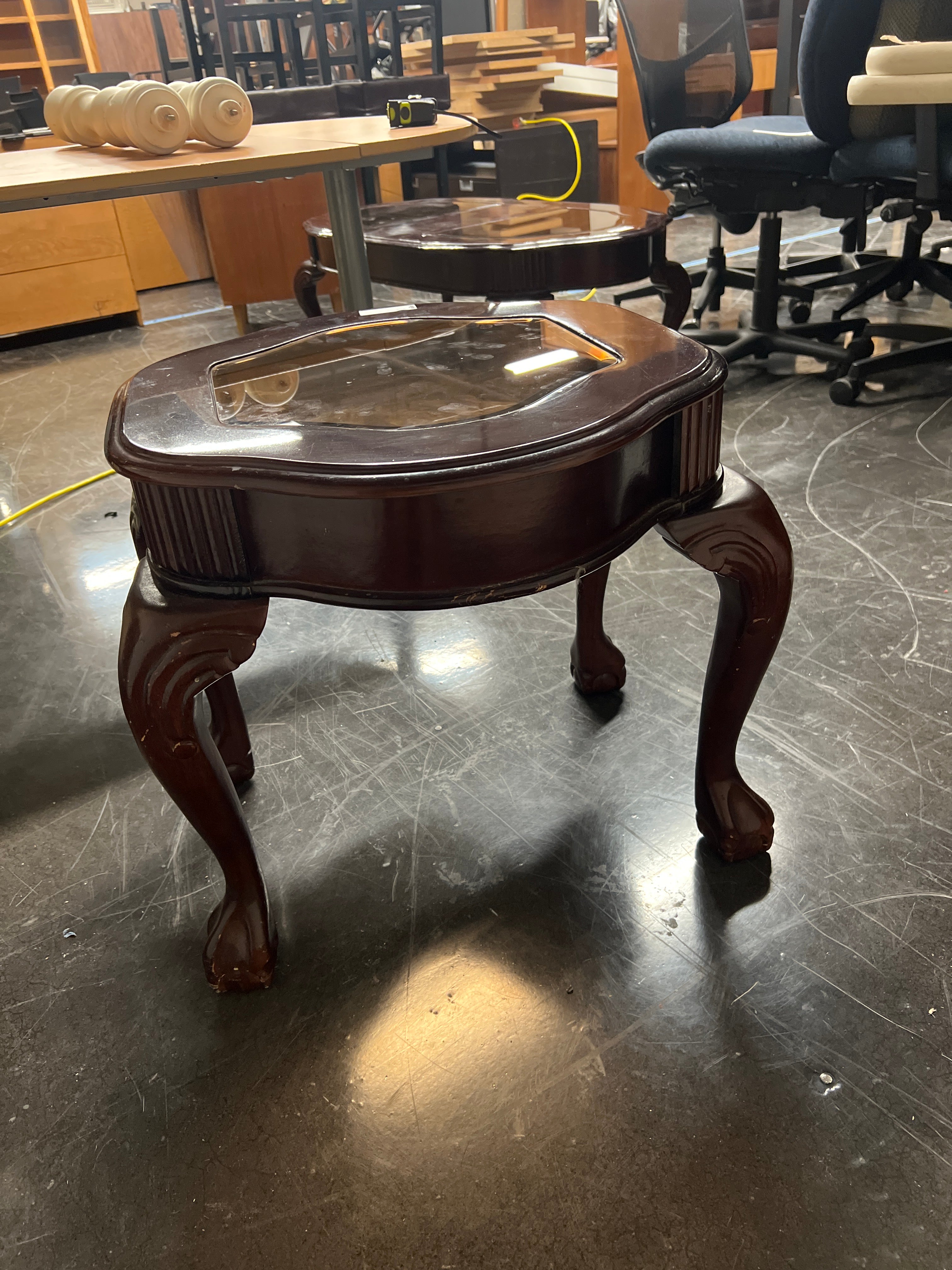 Elegant Cherry Finish End Table with Glass Inset