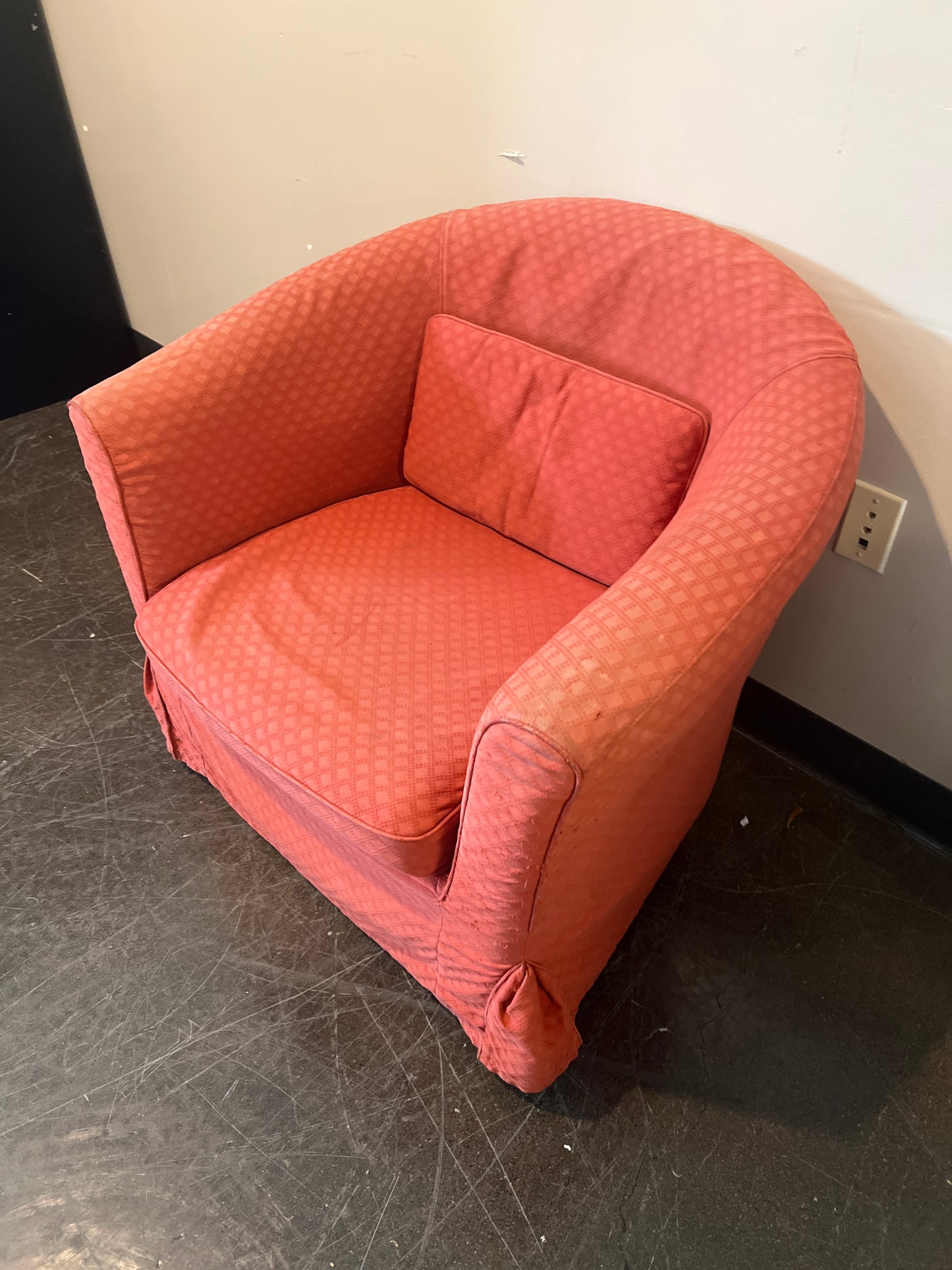 Vintage Red Barrel-Back Armchair with Skirt
