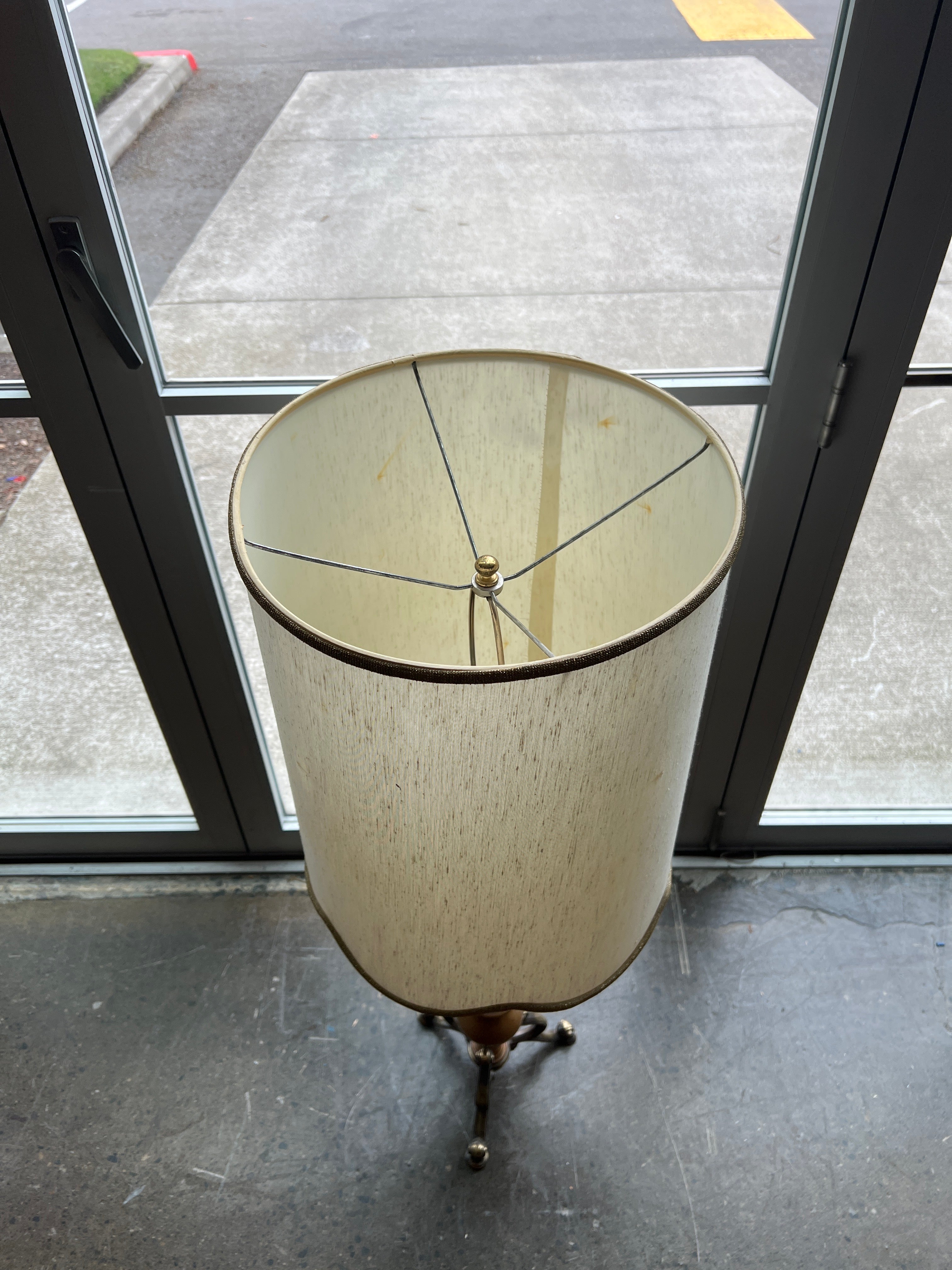 Vintage Brass Candlestick Table Lamp with Scalloped Shade