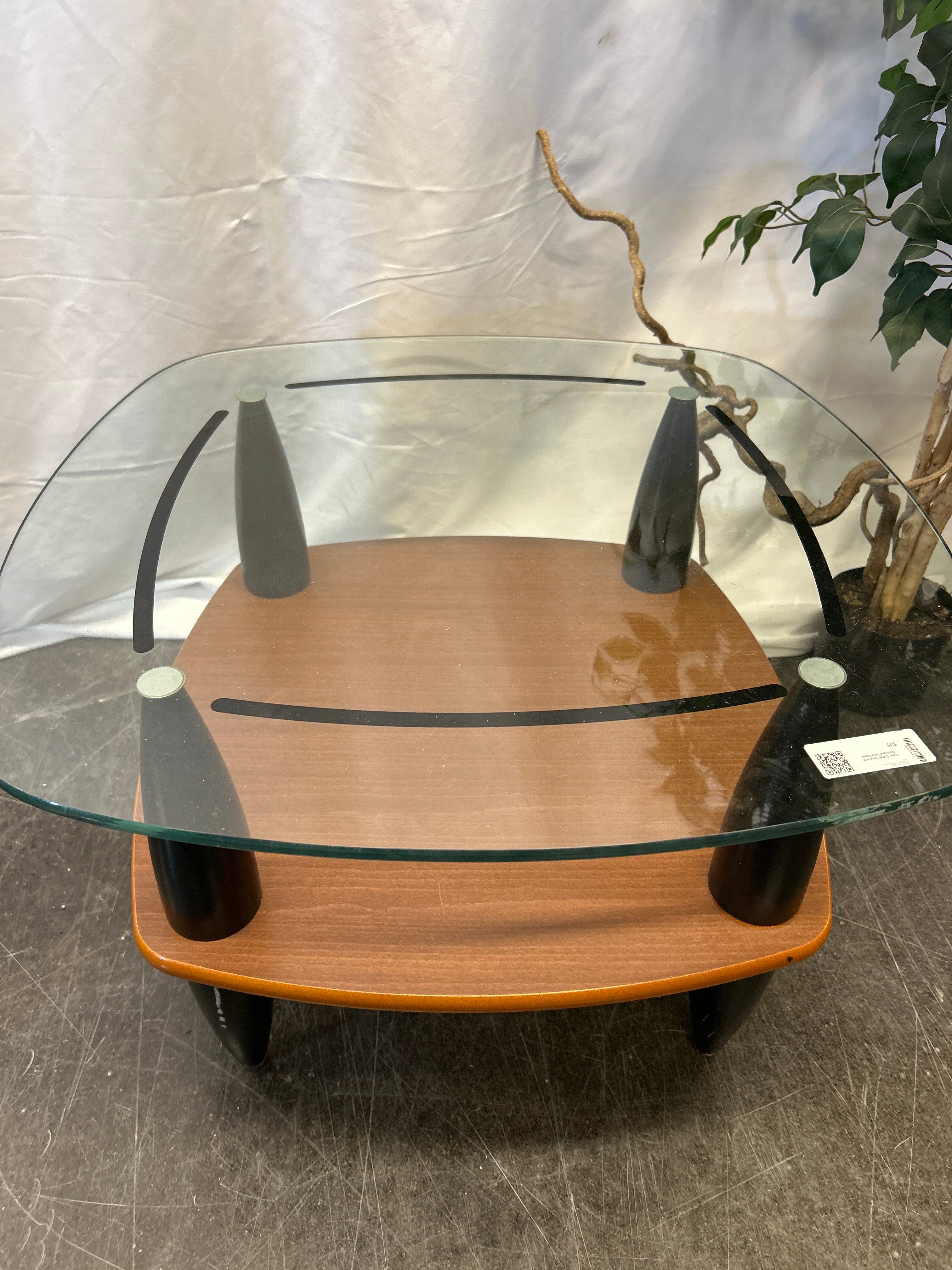 Glass Coffee Table with Black and Wood Base