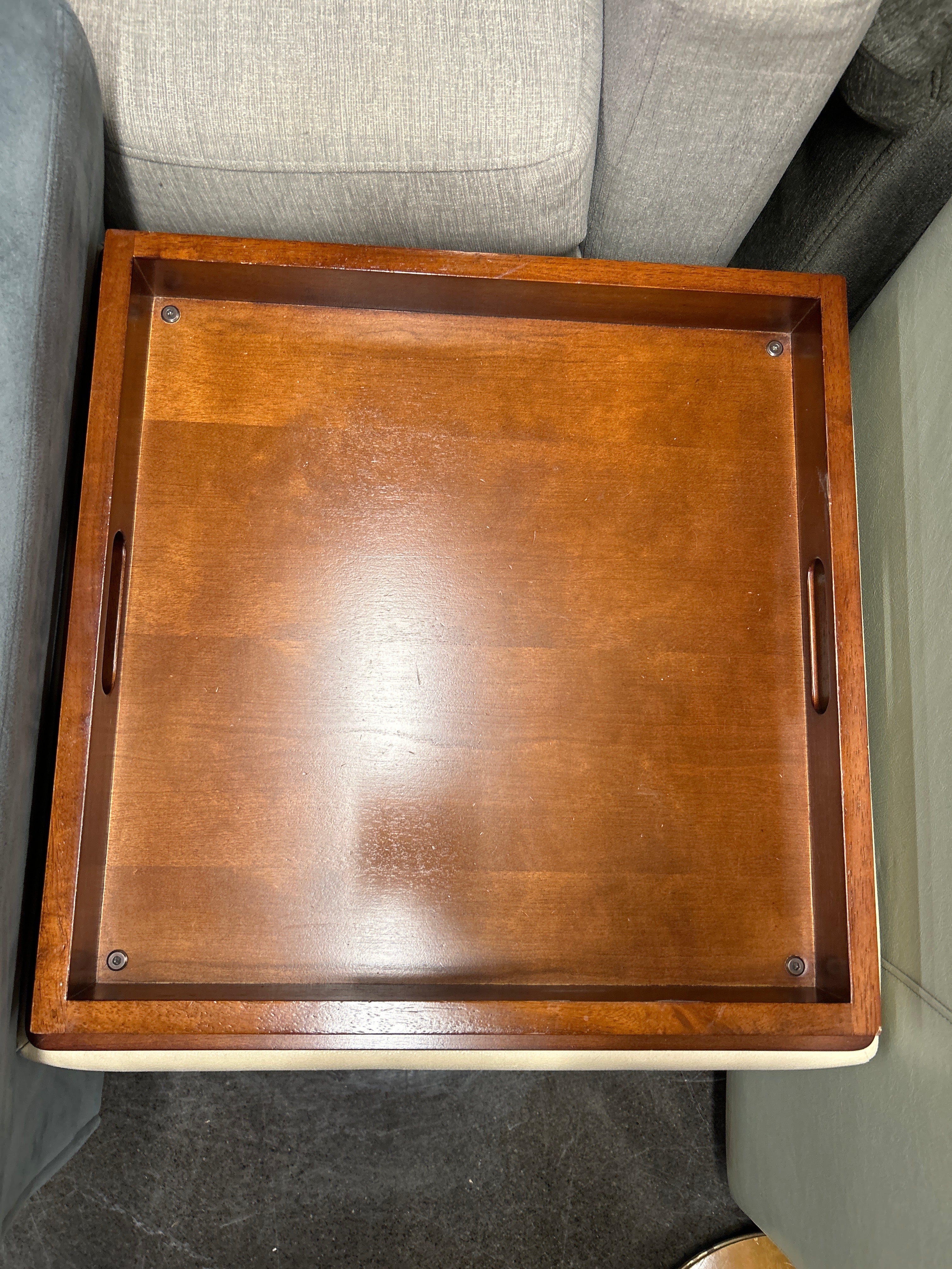 Lazy-e-Boy Leather tuffed ottoman, small rip