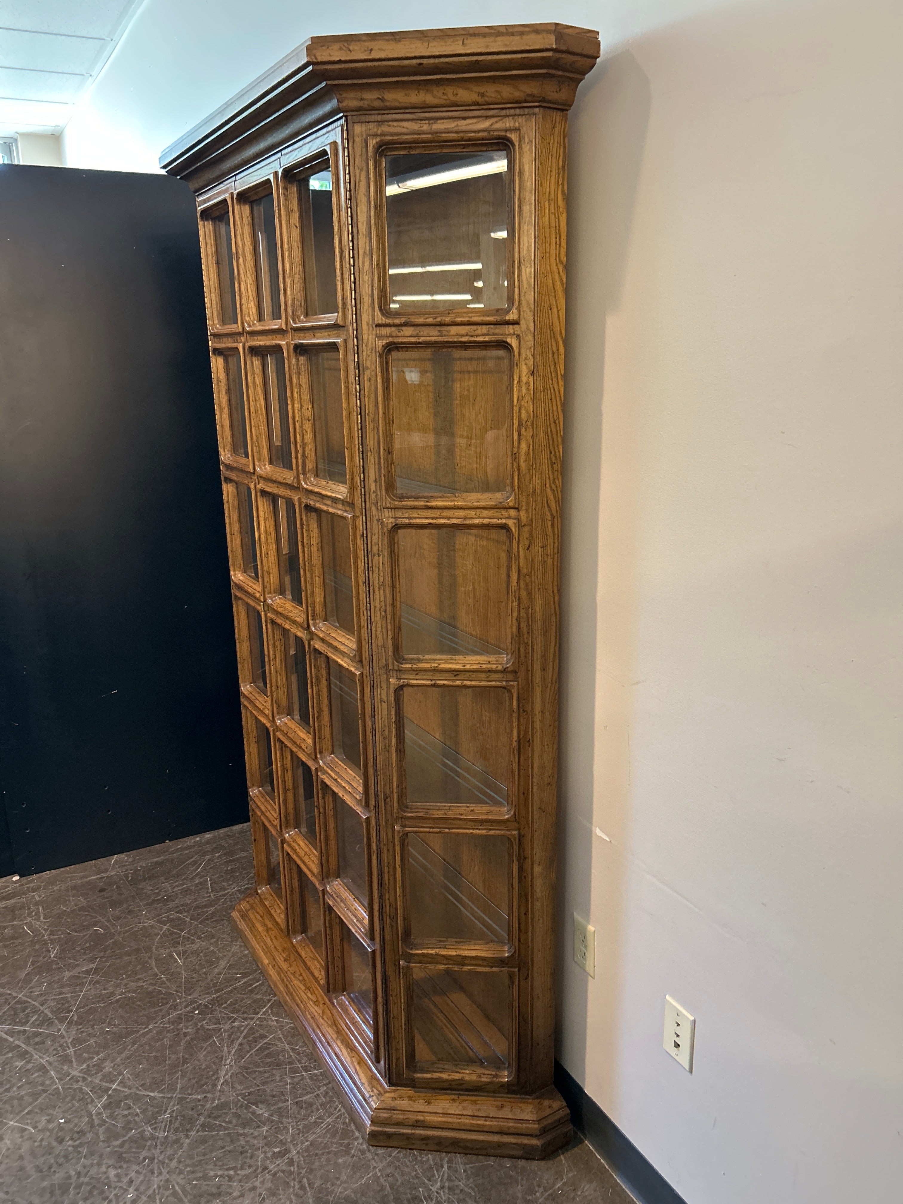 Drexel Glass-Front Display Cabinet – Oak Finish with Paned Doors