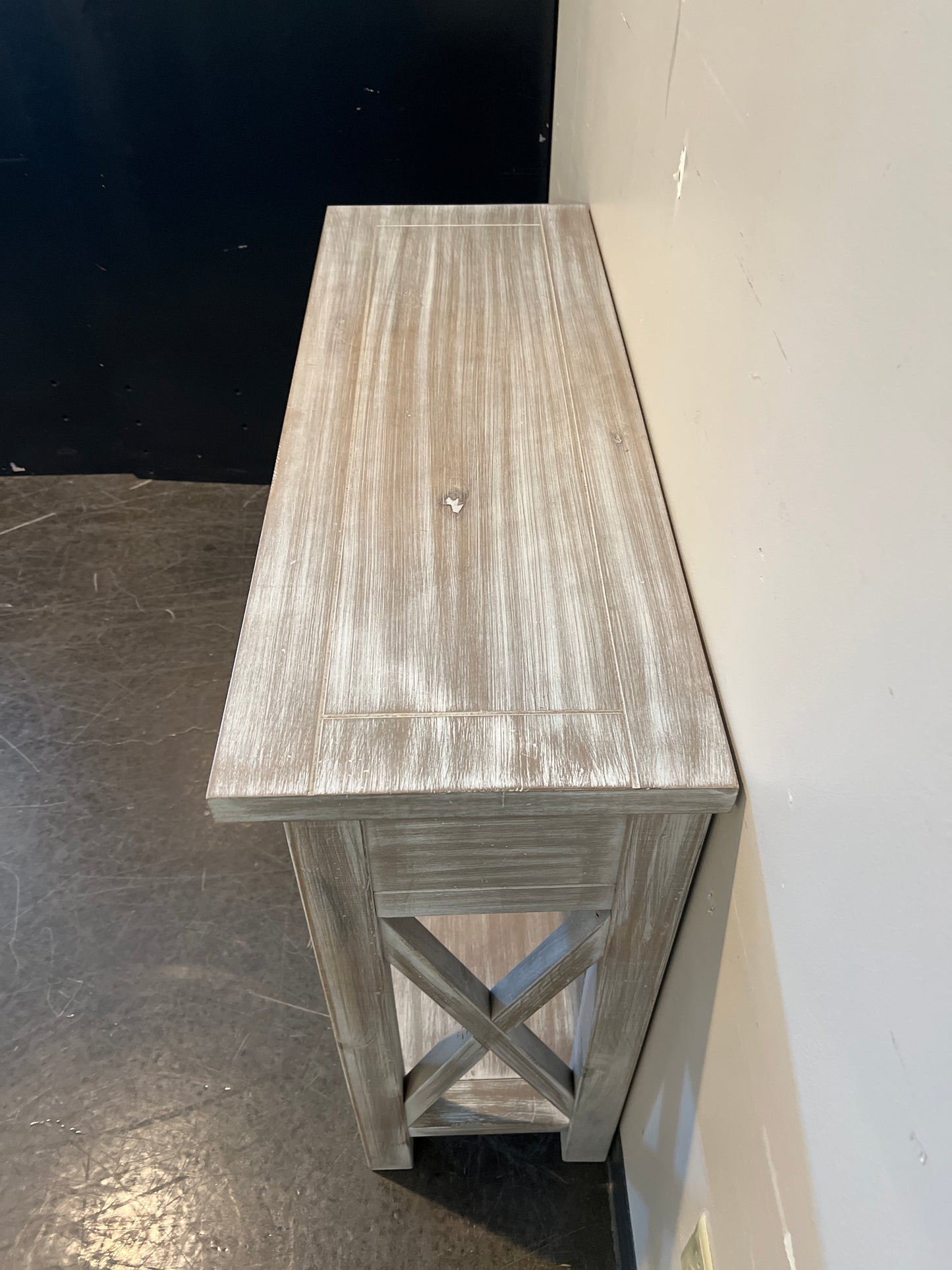 Rustic Whitewashed Wood Console Table with Two Drawers