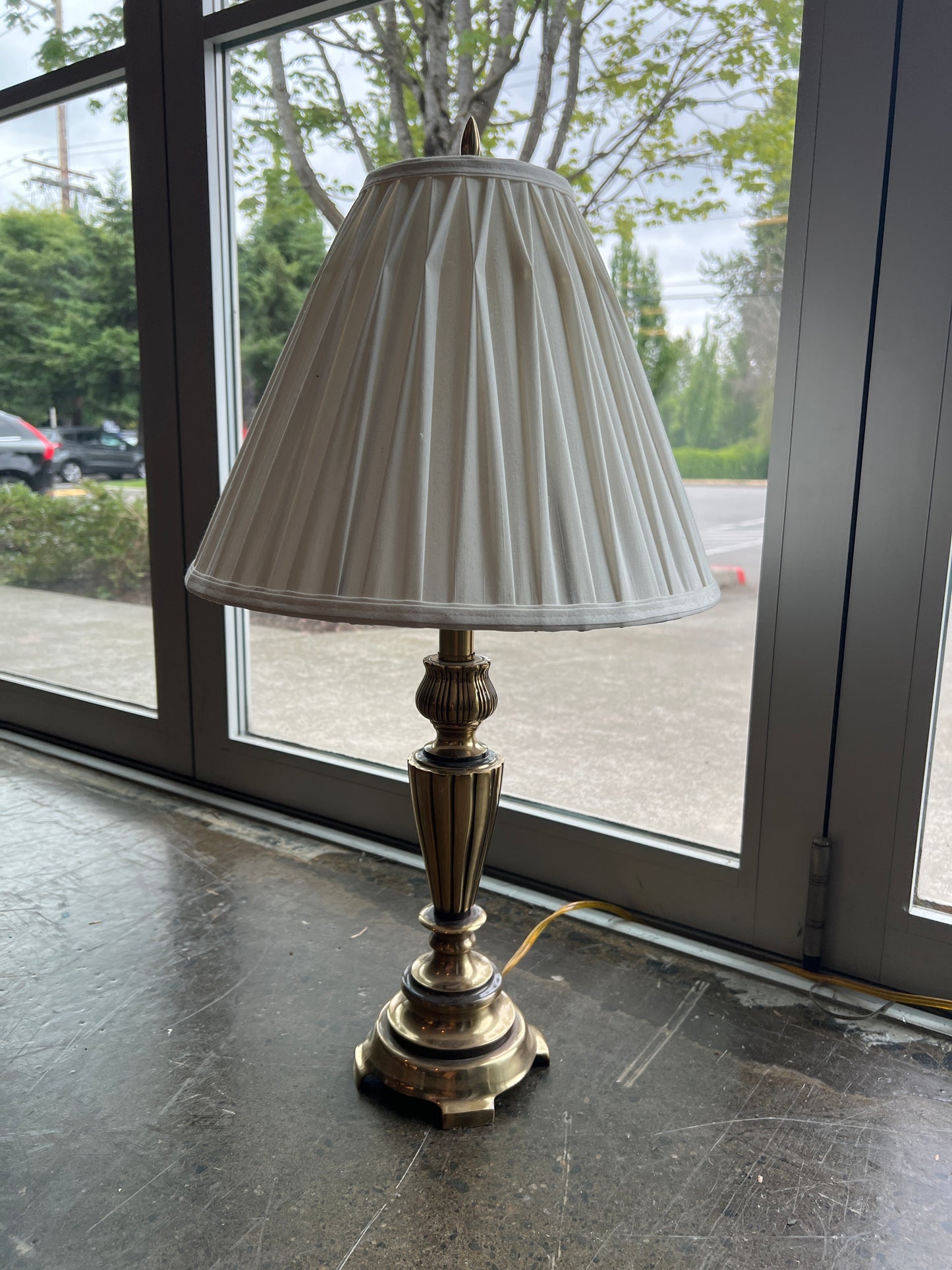 Brass Table Lamp with Pleated Shade