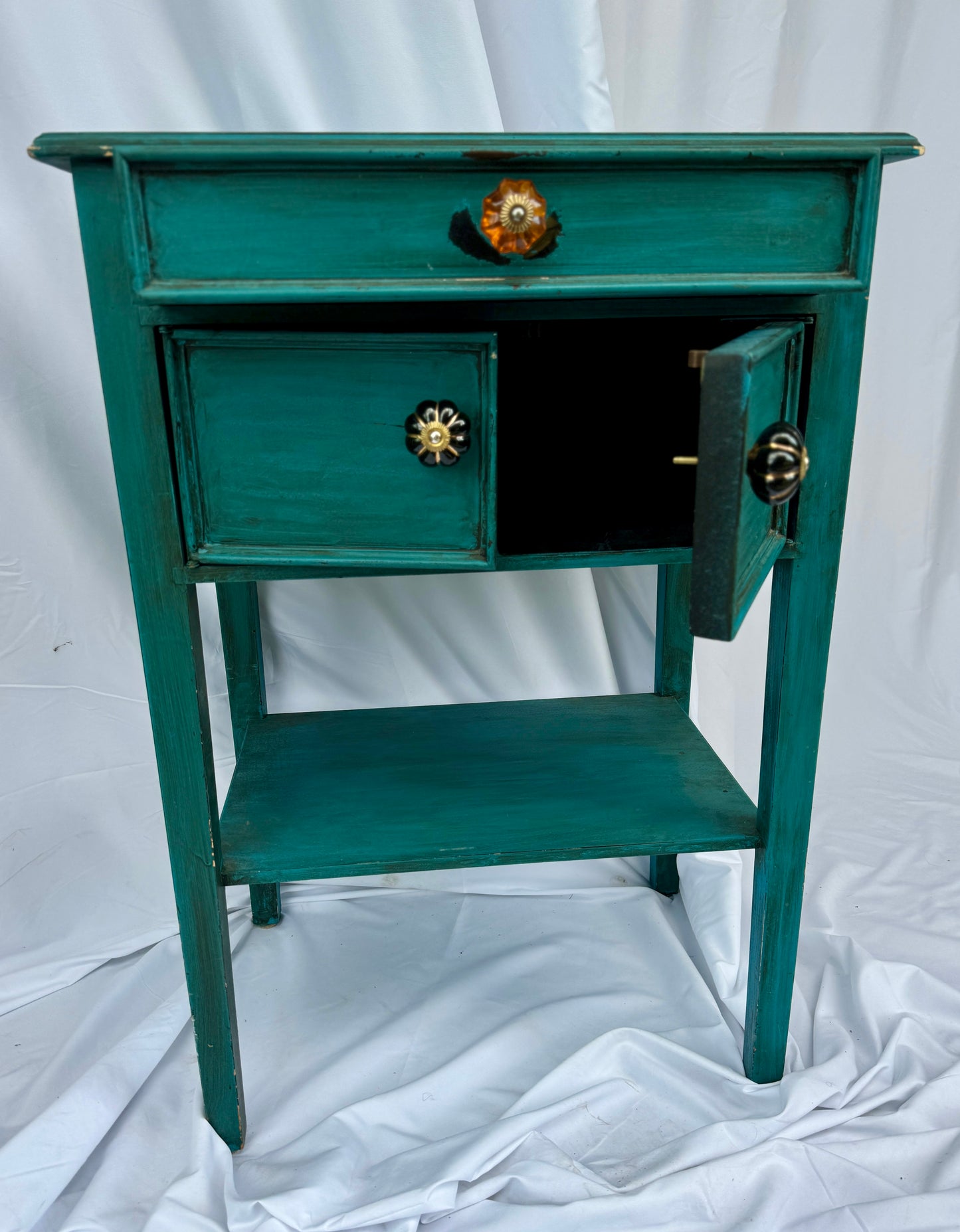 Turquoise Entry Table with Glass Knobs