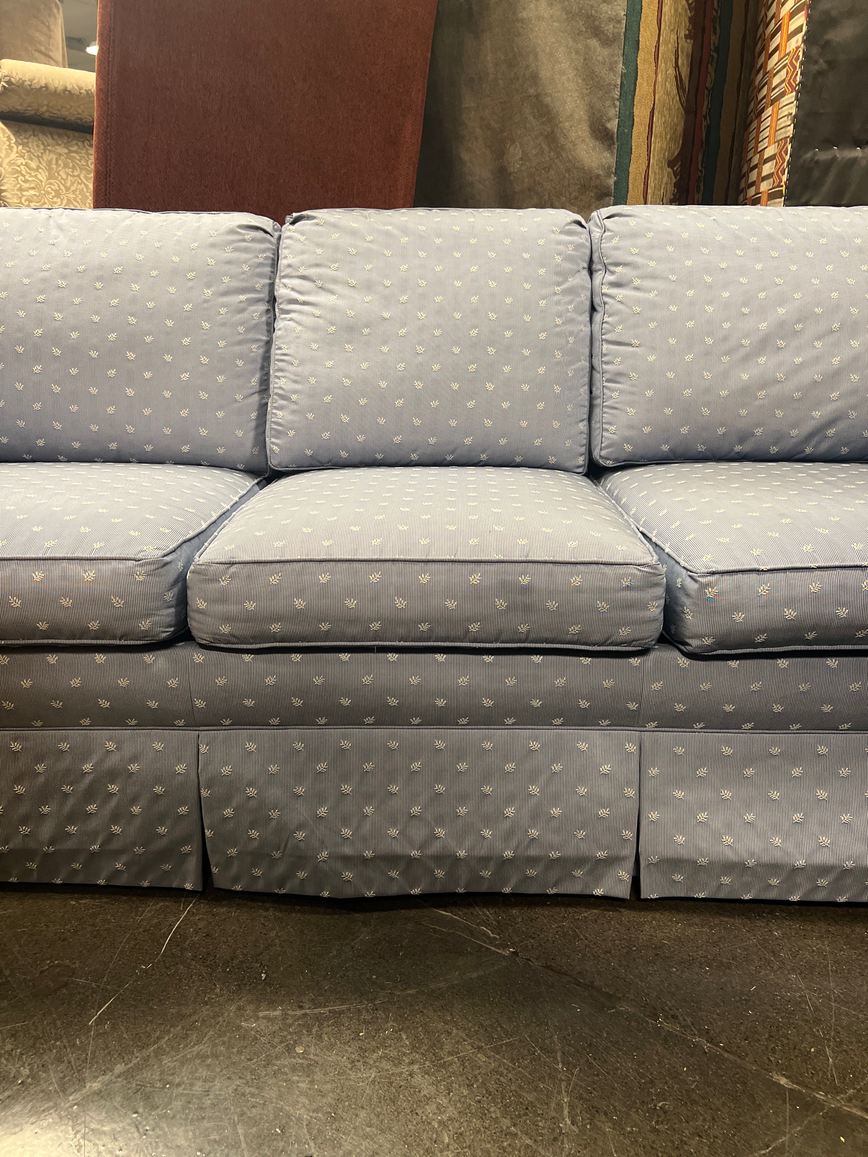 Ethan Allen Blue Leaf and Stripe Sofa