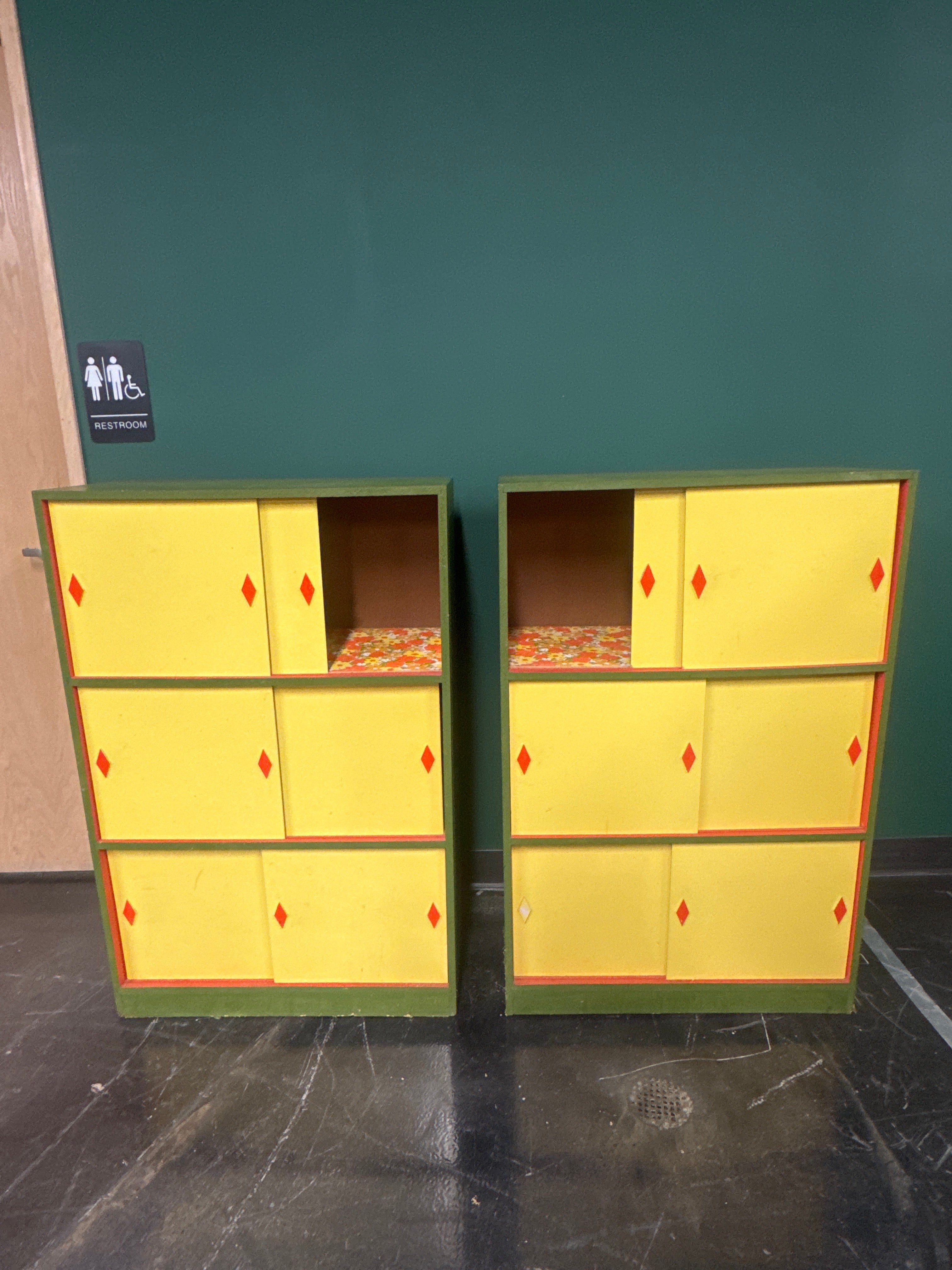 Hand-Painted Sliding Door Storage Cabinet – Vintage Carnival Style