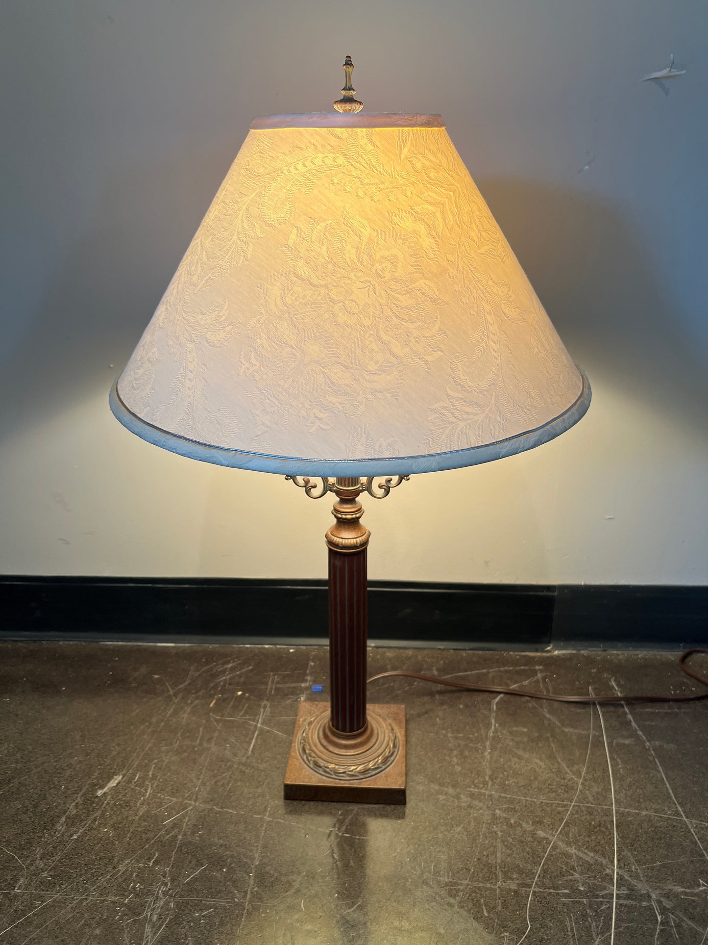 Vintage Bronze Column Table Lamp with Embossed Shade